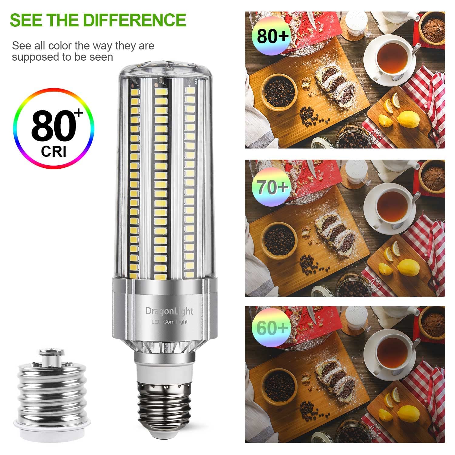 Dragonlight 60W Corn Led Light Bulb (200 Watt Metal Halide/Hid/Hps Replacement) E26/E39 Large Mogul Base Led Lamp 6000K Daylight