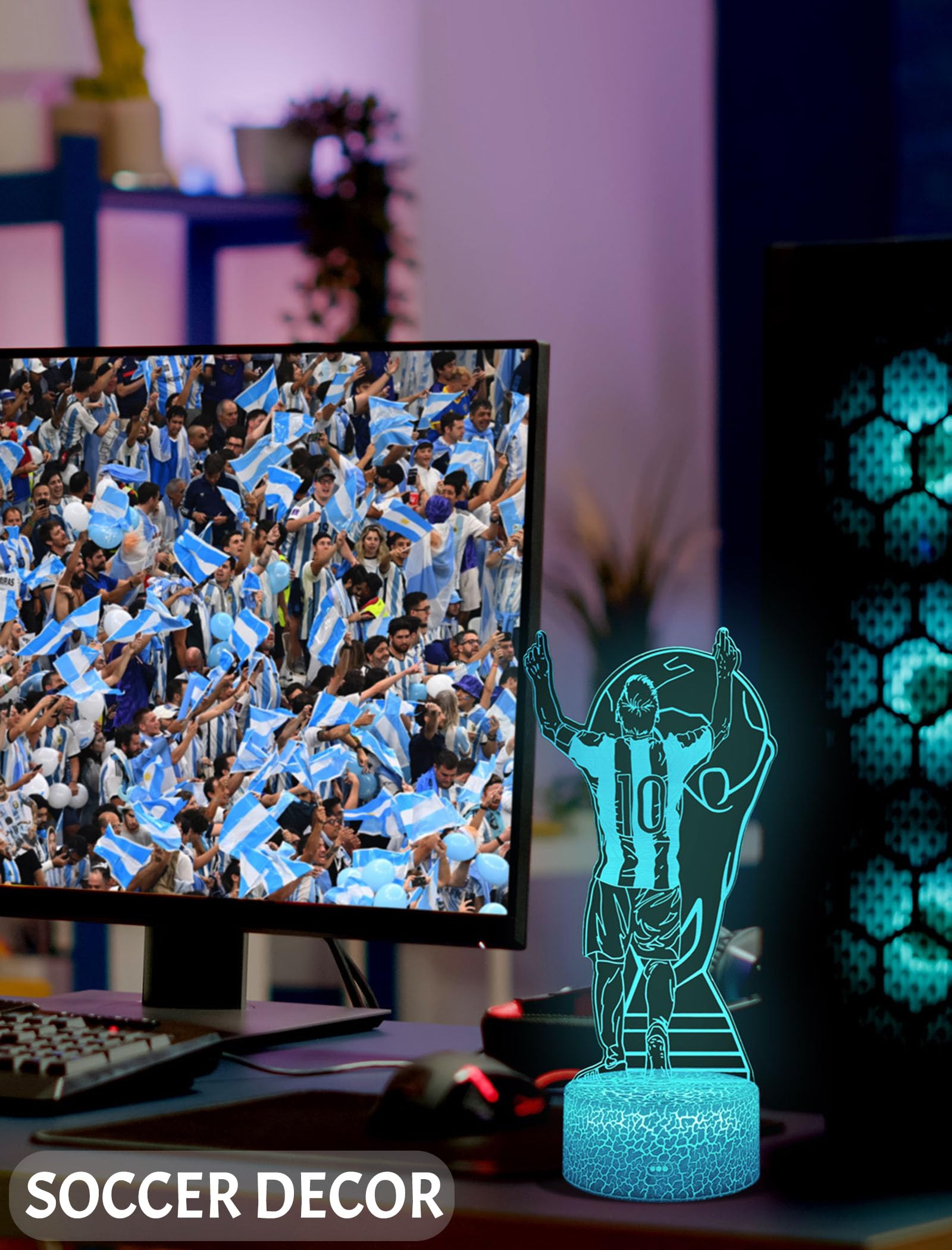 Arerg Soccer Player #10 3D Illsuion Lamp For Boys,16 Colors Changing Dimmable With Remote Soccer Room Decor Light, Creative Gifts For Soccer Fans Kids Teens Men Birthday Christmas