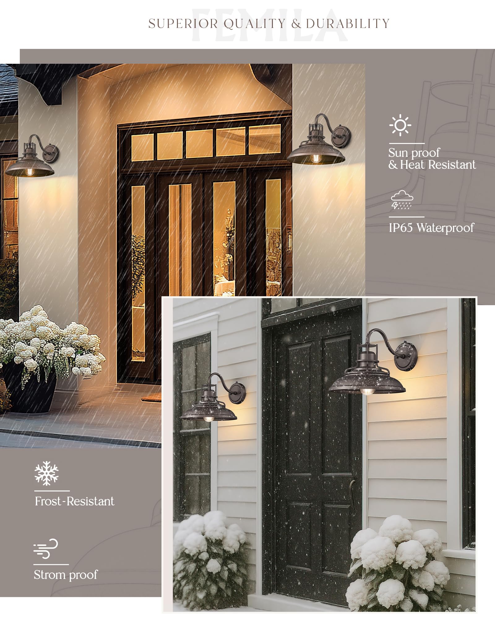 FEMILA Dusk to Dawn Barn Lights, 12 Oil-Rubbed Bronze Gooseneck Outdoor Light Fixture, Exterior Lighting Fixtures, Outdoor Porch