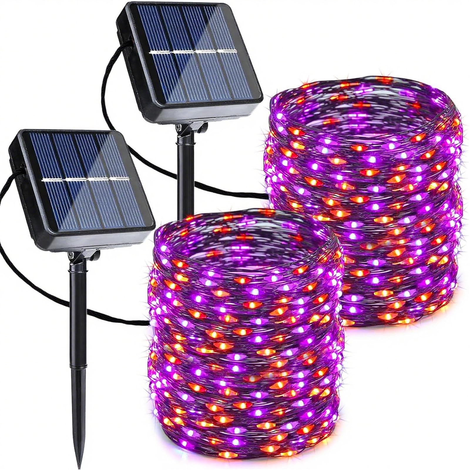 Joomer Solar String Lights - 80FT 240LED Waterproof Fairy Lights - 8 Modes - Orange Purple - Halloween Decor - 2 Pack