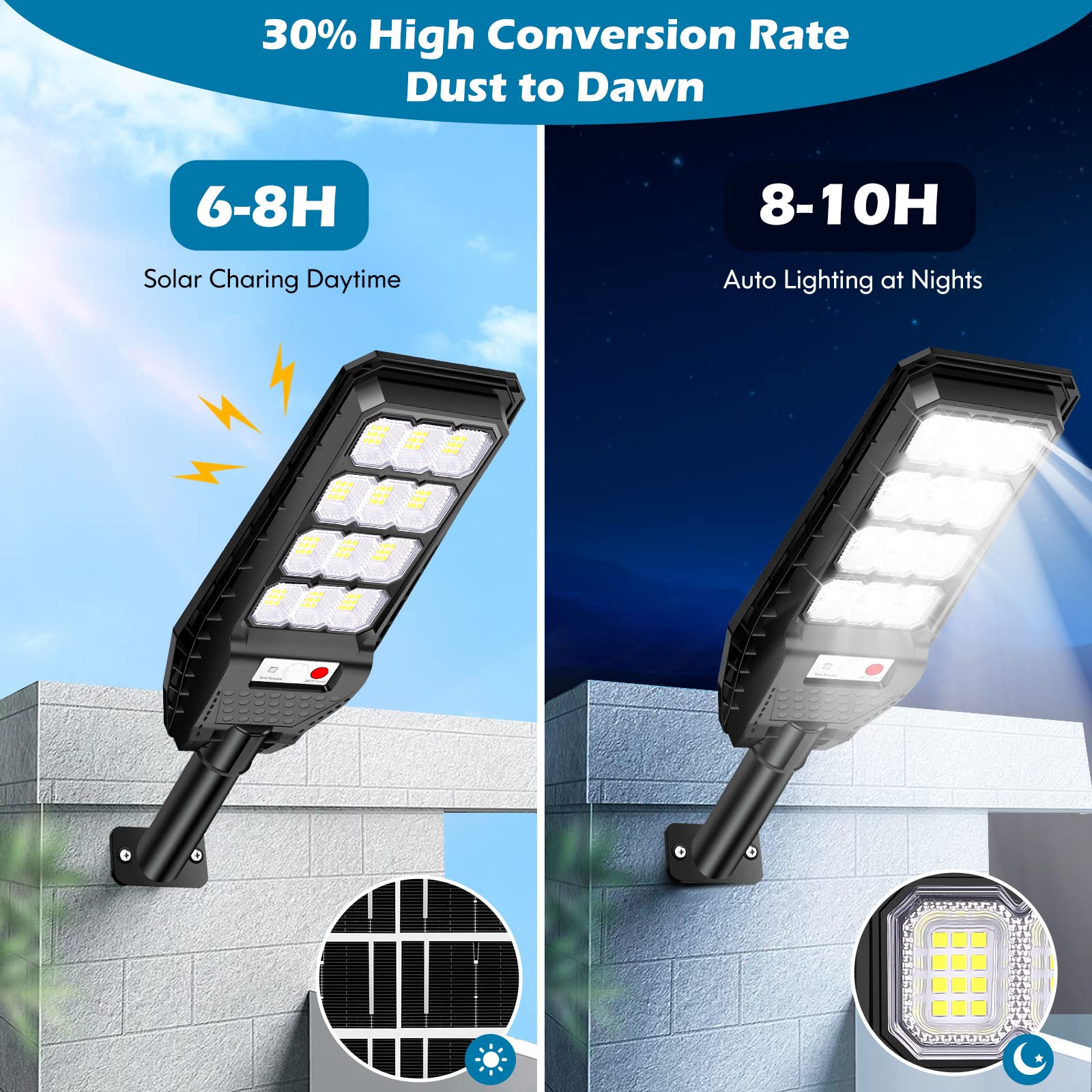 Vuaa 4 Pack Solar Street Lights Outdoor Waterproof, 6500K 6000Lm Outdoor Led Street Light Dusk To Dawn, Motion Sensor Wide Angle