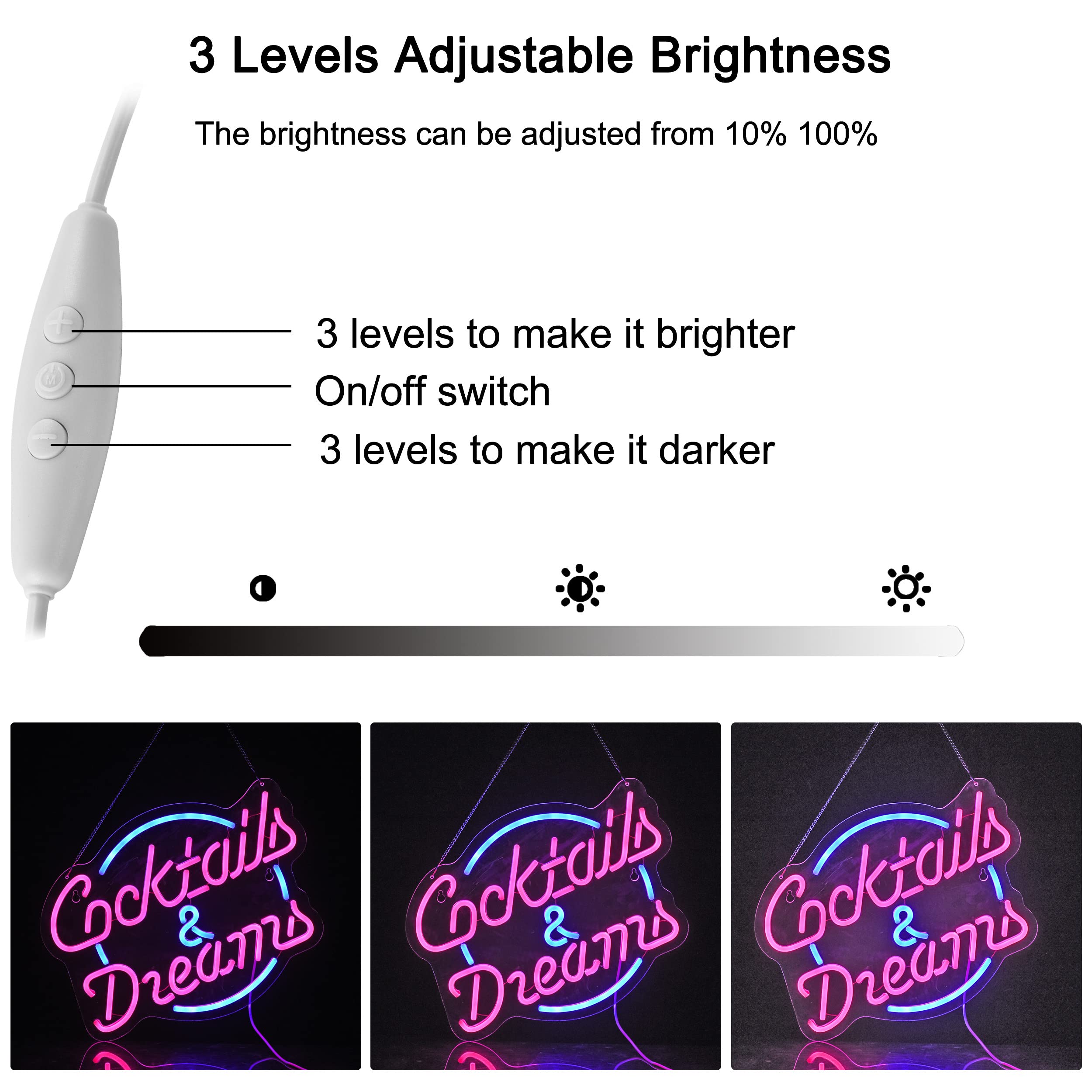 Haimococl Cocktails and Dreams Neon Sign - Dimmable LED Wall Decor in Pink & Blue for Bedroom, Bar, Hotel, Party, Club, Office