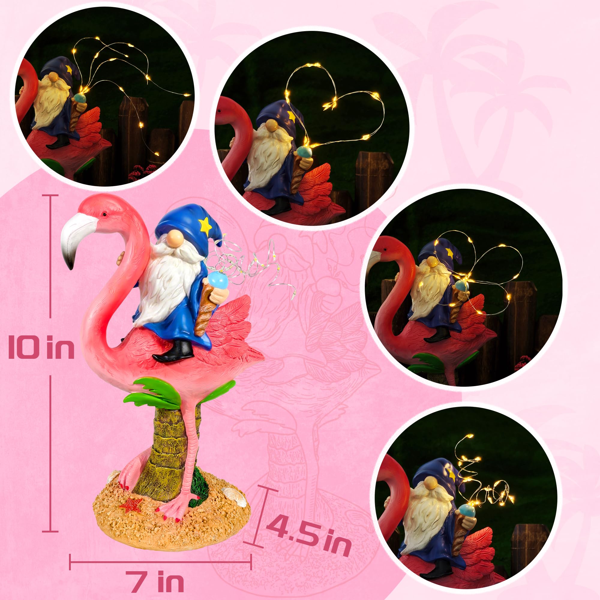 Funny Flamingo Gnome Solar Garden Statue with LED Light - Outdoor Yard Lawn Patio Decor - Great Birthday Housewarming Gift for W