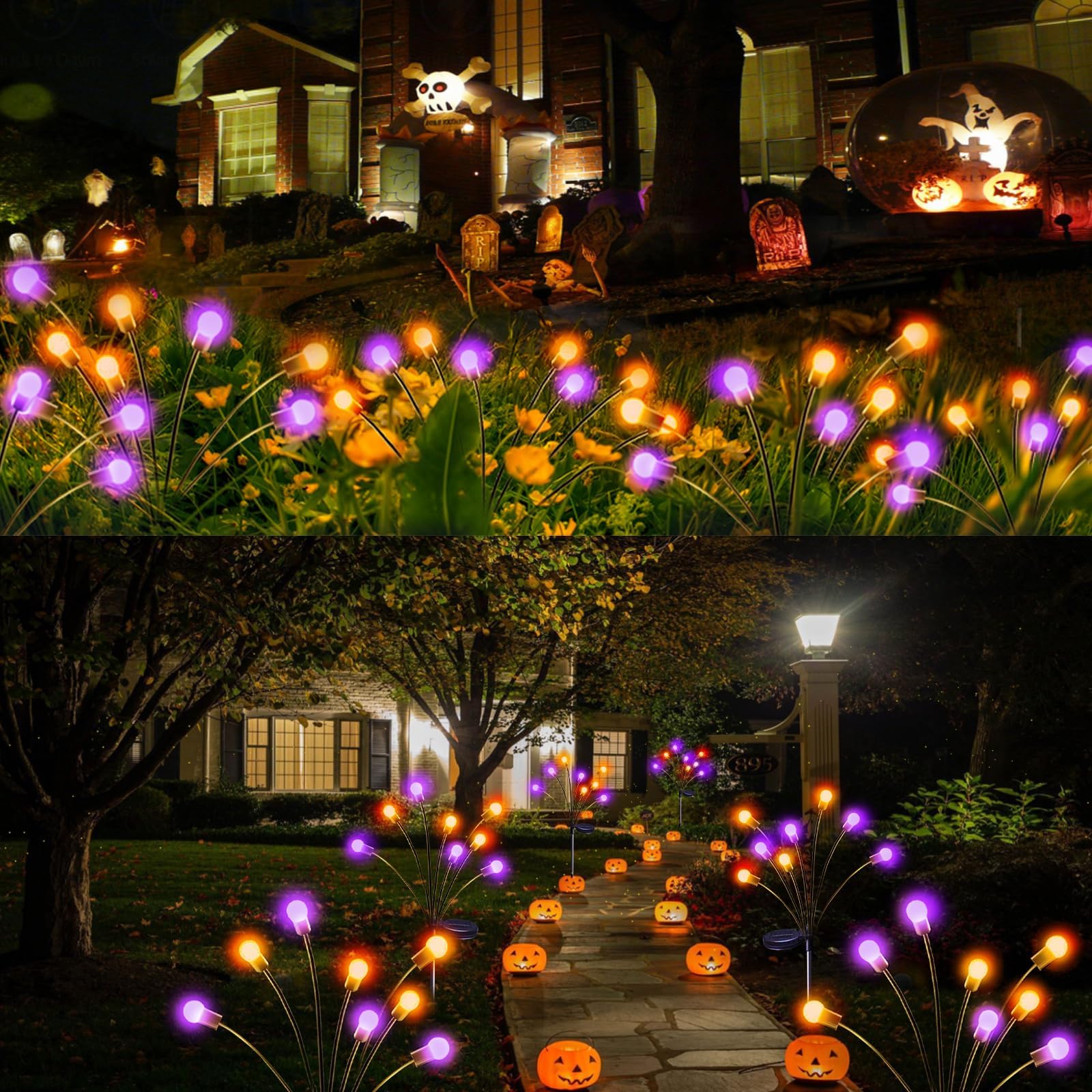 Albelt Swaying Firefly Solar Lights - 6 Pack, Waterproof LED, Orange & Purple, Outdoor Halloween Decorations, Model JM-FIREFLY
