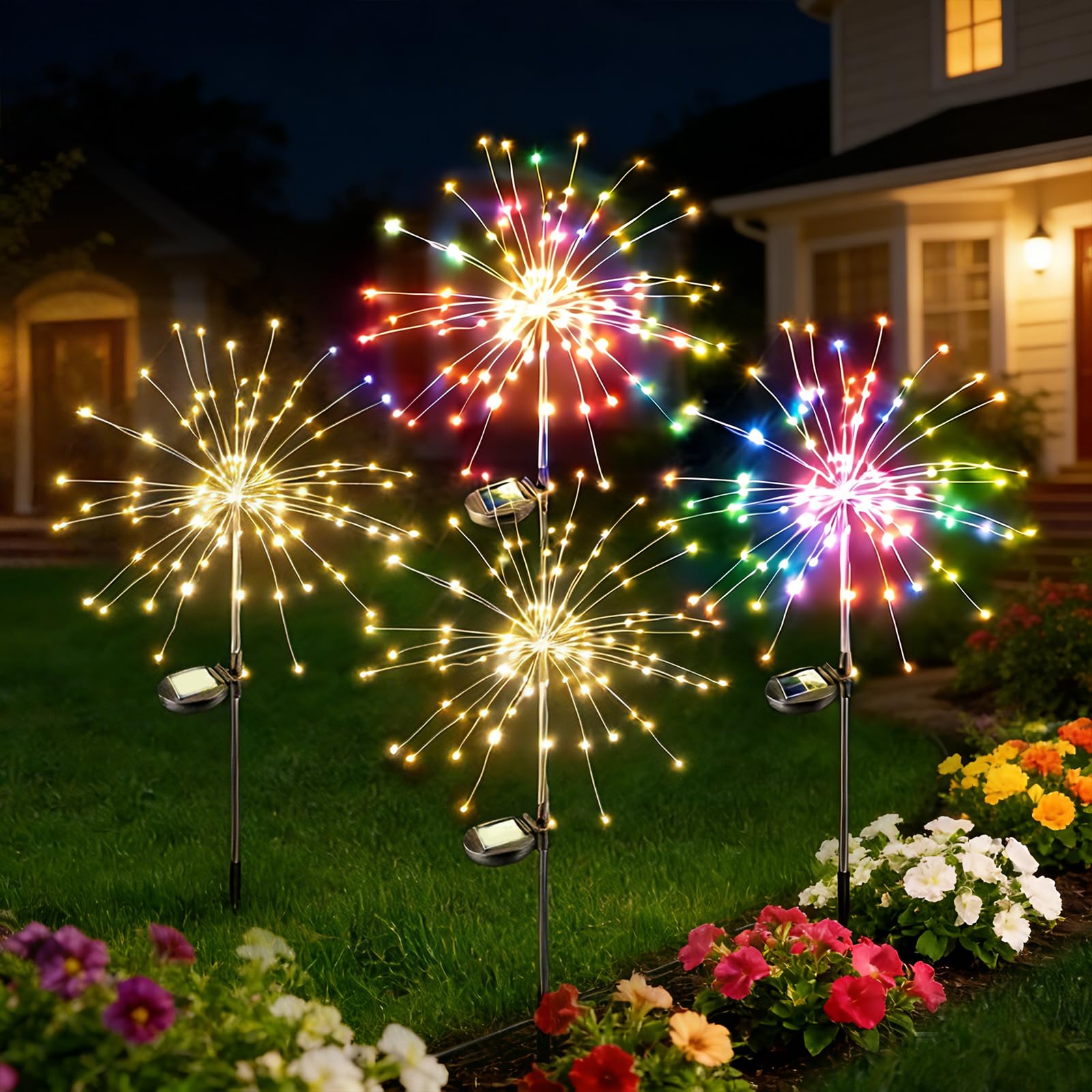 4 Pack 200LED Garden Lights Solar Powered Waterproof, Fireworks Solar Lights Outdoor for Yard Pathway, Solar Fairy Lights Christ