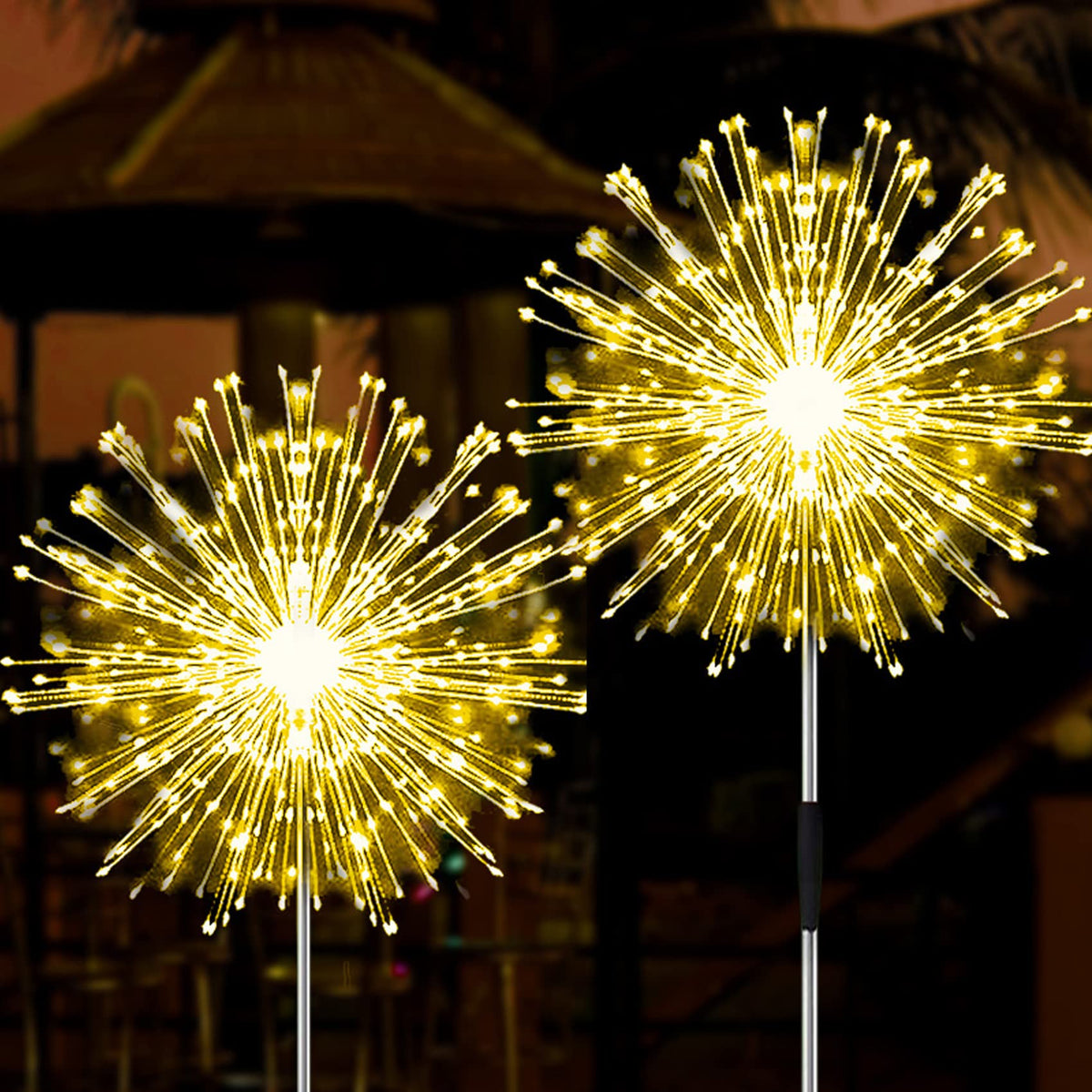 Jjgoo Outdoor Solar Lights Firework, 2 Pack 120 Leds Waterproof Solar Lights For Outside Garden Yard Pathway Fence - Warm White