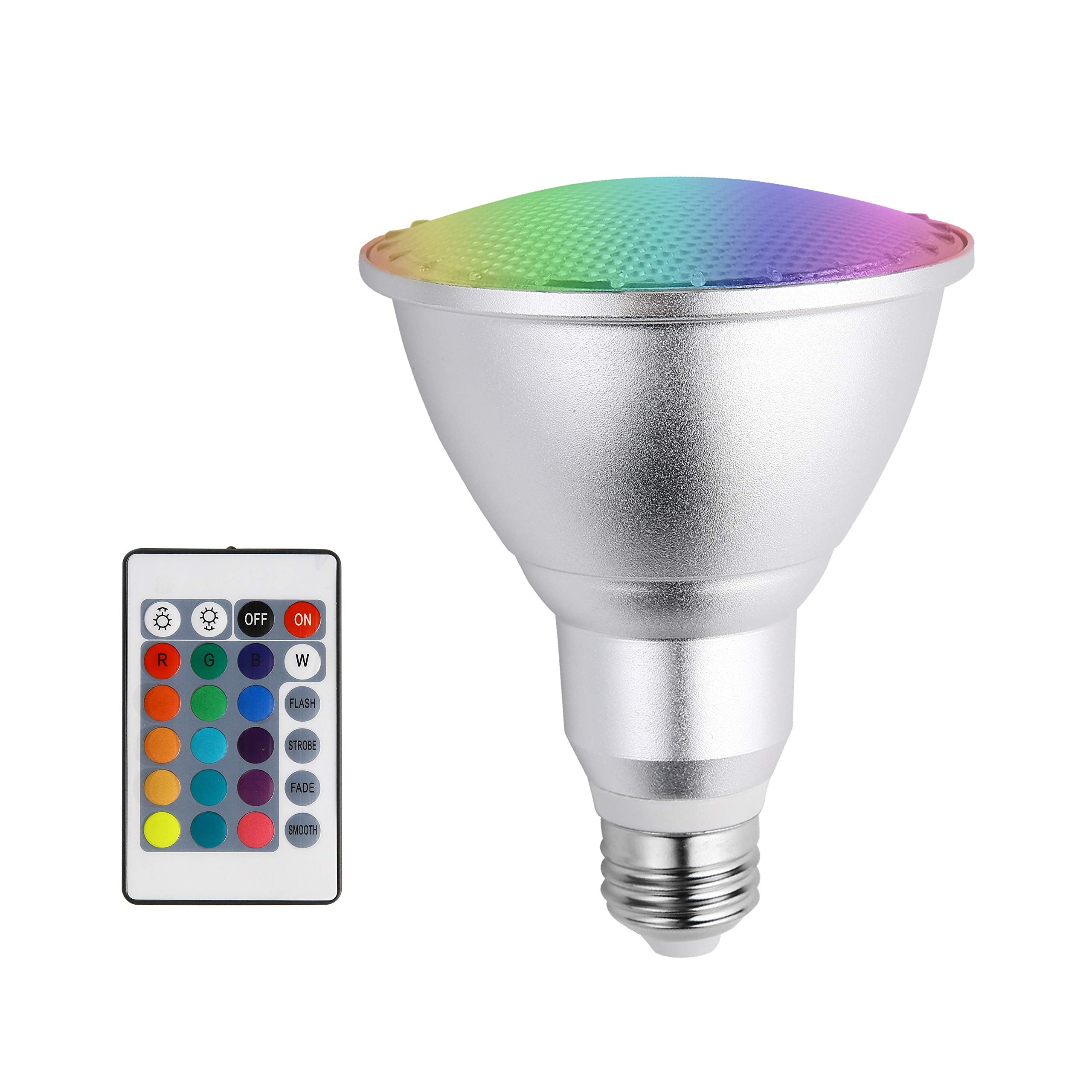 Dudu 10W Par30 Rgb Dimmable Led Spotlight Bulb With Remote - 16 Color Indoor Floodlight