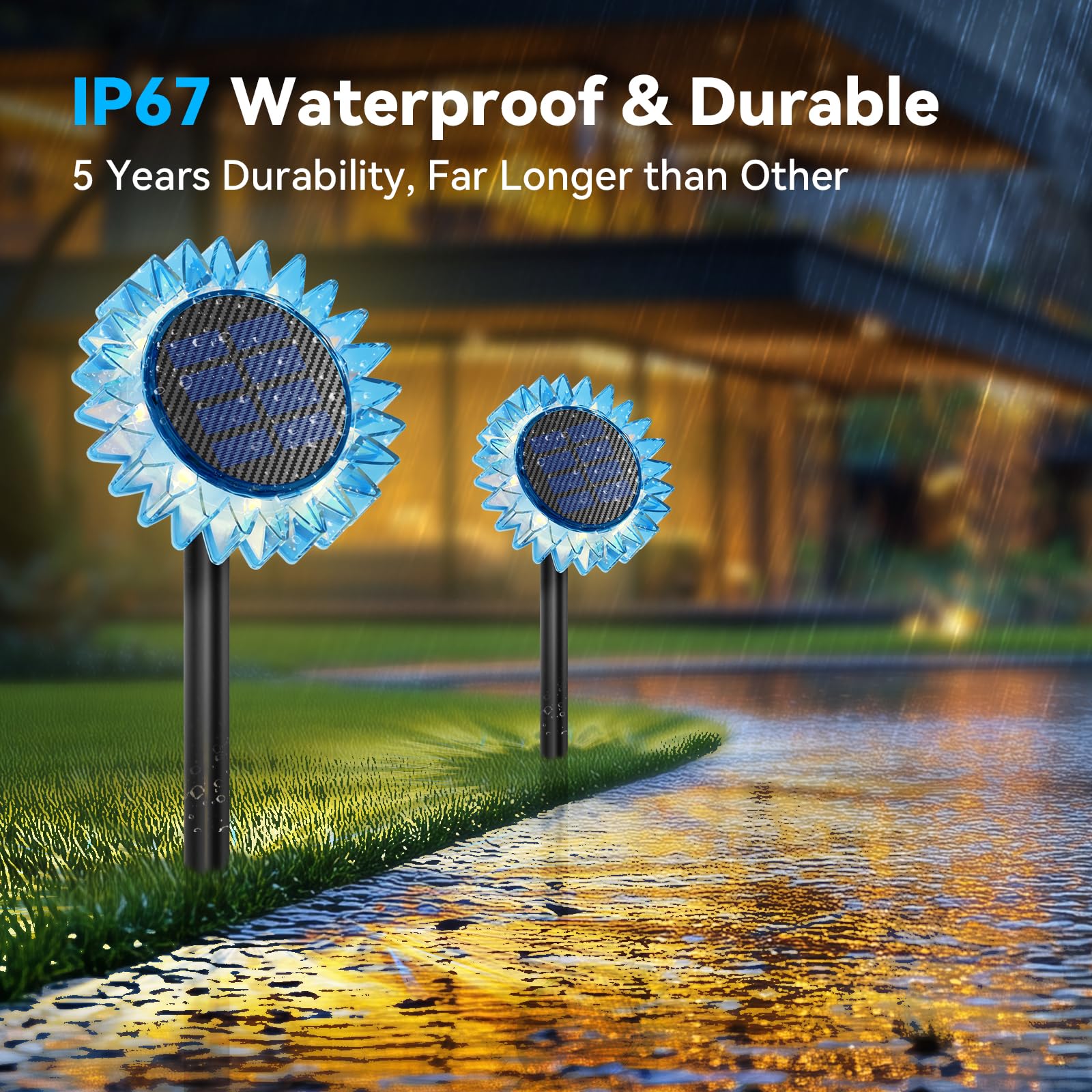 Solar Garden Lights - Upgraded Solar Sunflower Light  Ground/Wall 2 In 1  Solar Outdoor Lights Waterproof Ip67 Garden Yard Patio Backyard Pathway Landscape Fence Wall Decoration  Warm White(4 Pack)