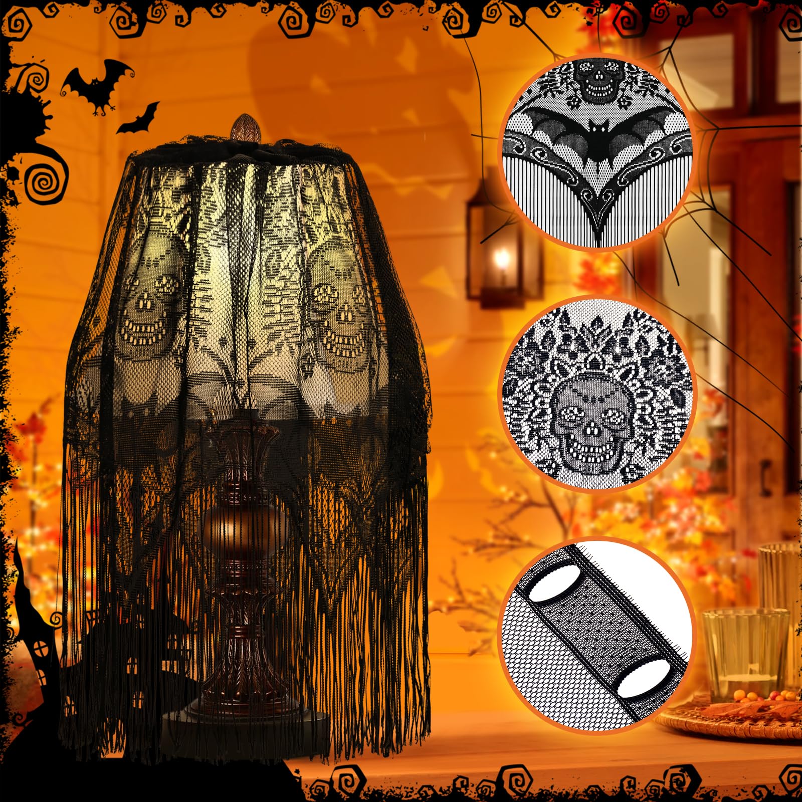 Halloween Decor Lamp Shade, 20 X 60 Inch Large Spider Web Lampshade, Black Lace Cover For Indoor And Outdoor Table Decorations