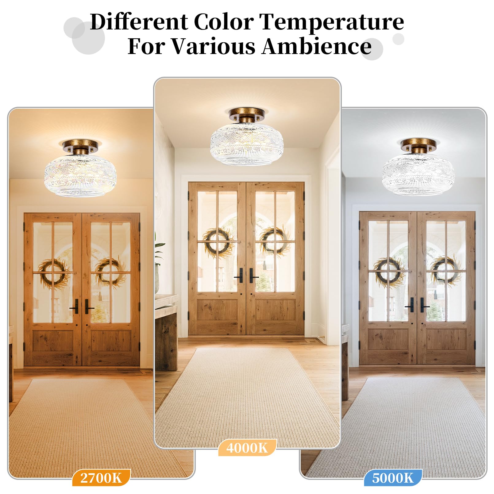 Apoto Semi Flush Mount Ceiling Light Fixture Antique Bronze,Globe Glass Hallway Light Fixtures Ceiling Light,Close To Vintage Ki