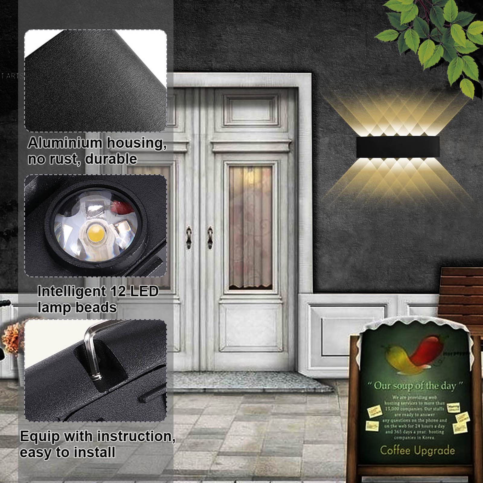 Kawell 12W LED Wall Light Aluminum Sconce Up Down Indoor Outdoor Matte Black 3000K Model 33-AU572-BK-WW