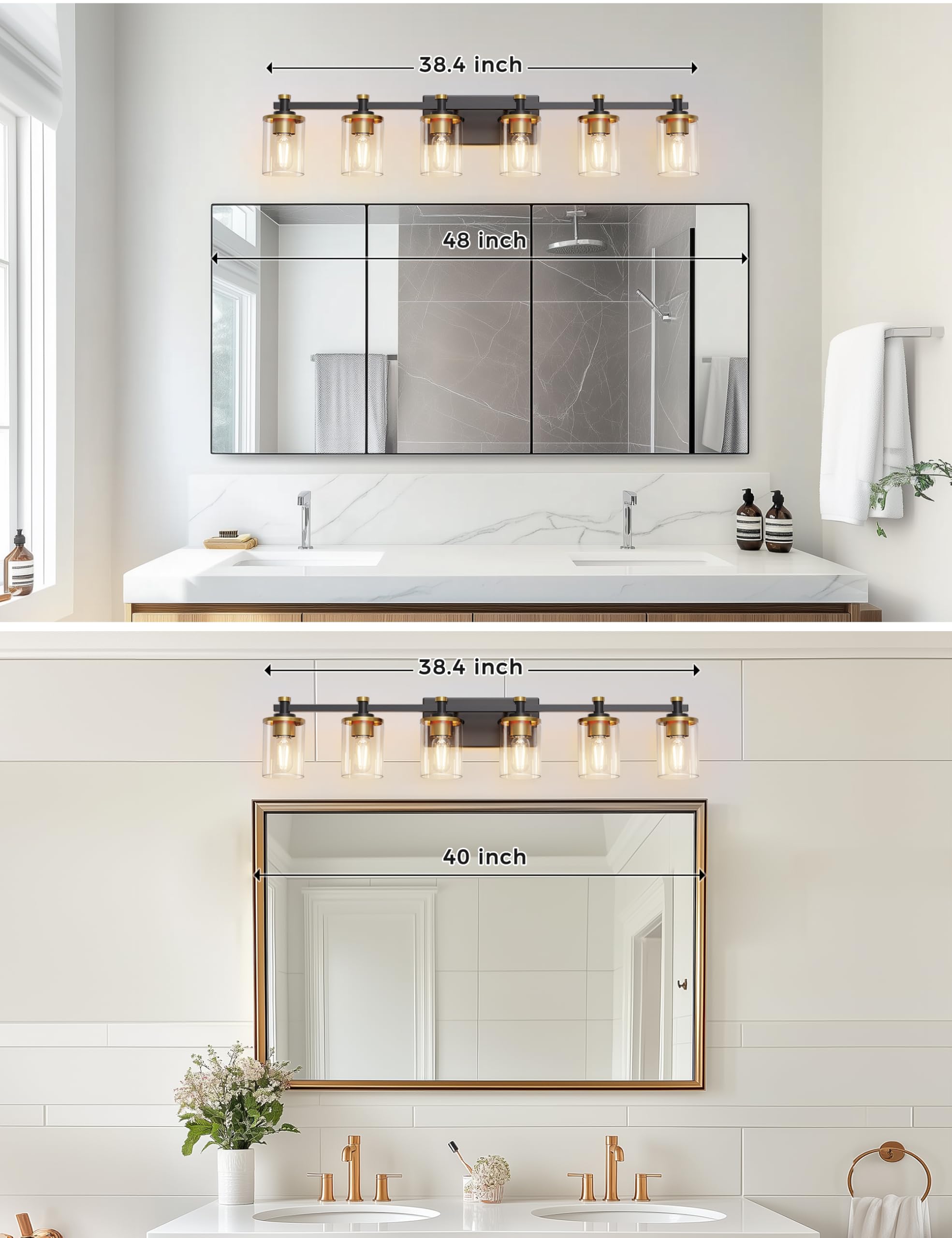 L Lohas Led 6 Light Bathroom Vanity Light  Black And Gold Bathroom Light Fixture Over Mirror  Modern Lighting Fixtures With Clear Glass Shade  Vintage Vanity Lights For Bathroom Mirror Hallway  Etl