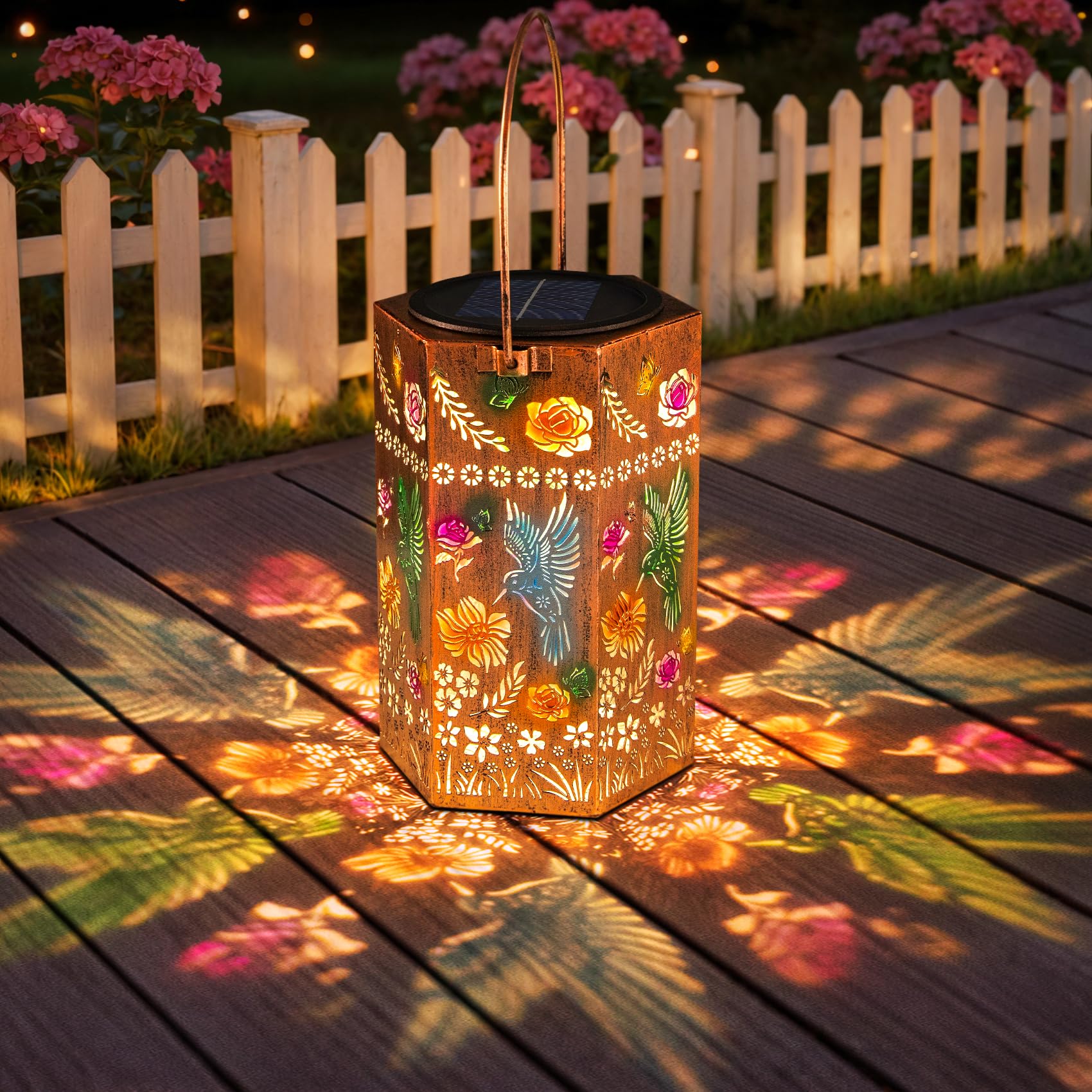 Singingarden Solar Lanterns Outdoor Waterproof - Hummingbird Metal Hanging Lantern Garden, Patio, Pathway Decorative Light Gift 