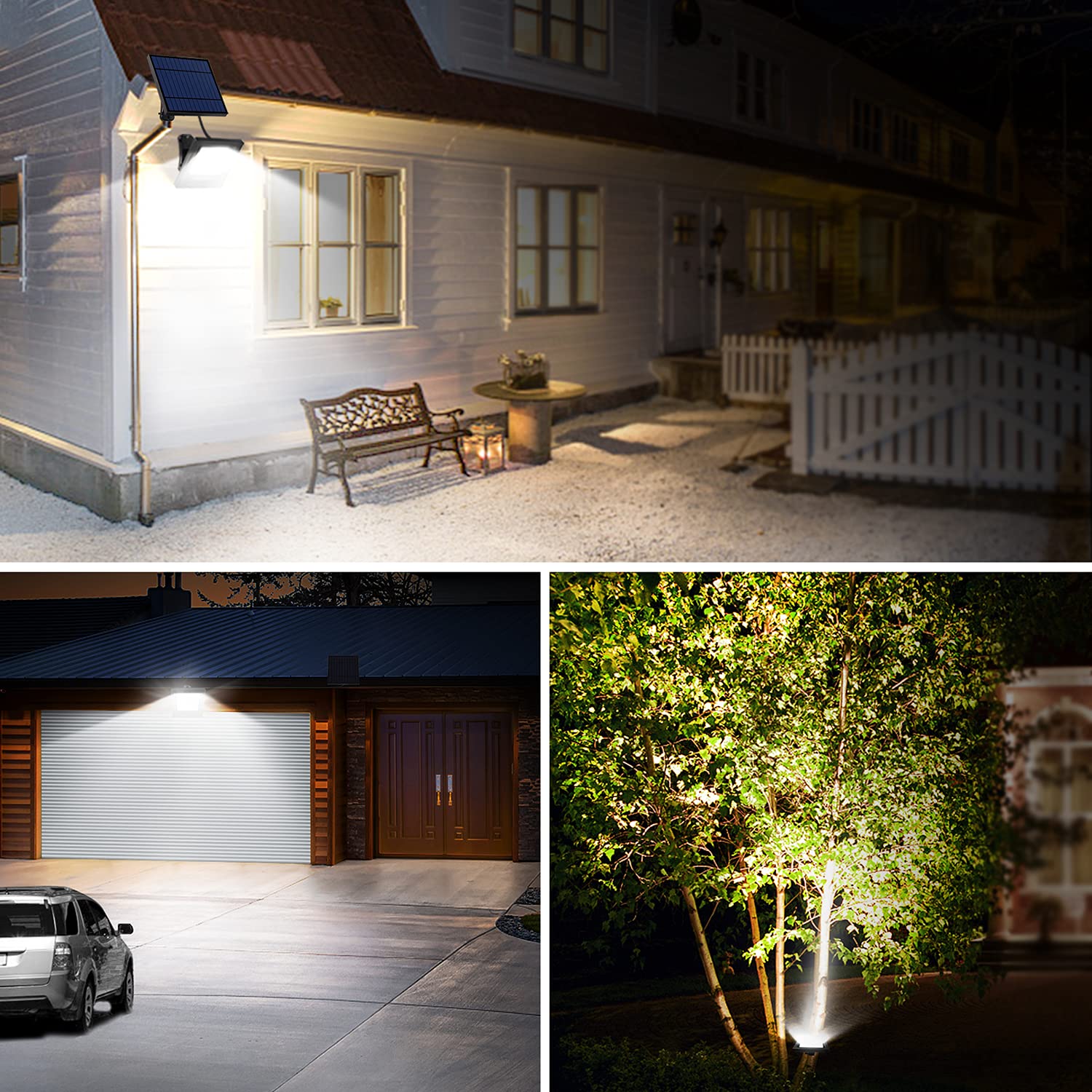 Lightonight Solar Powered Flood Lights, IP65 Waterproof, 16.4Ft Cable, 2 Pack, Black, Model 005-5C7C-2pack