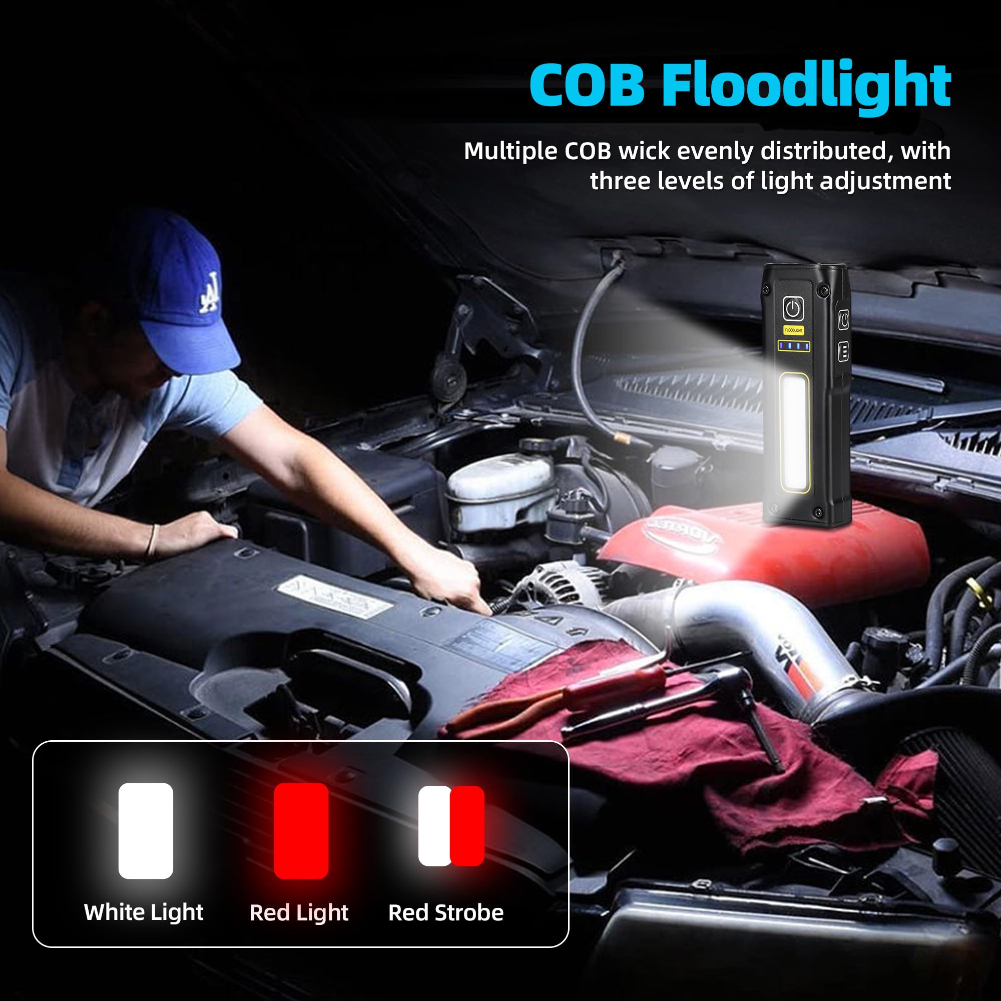 DARKBEAM Mini UV Flashlight B203, 365+395nm Blacklight, USB-C Rechargeable, COB Red Light, Emergency Power, Compact Design