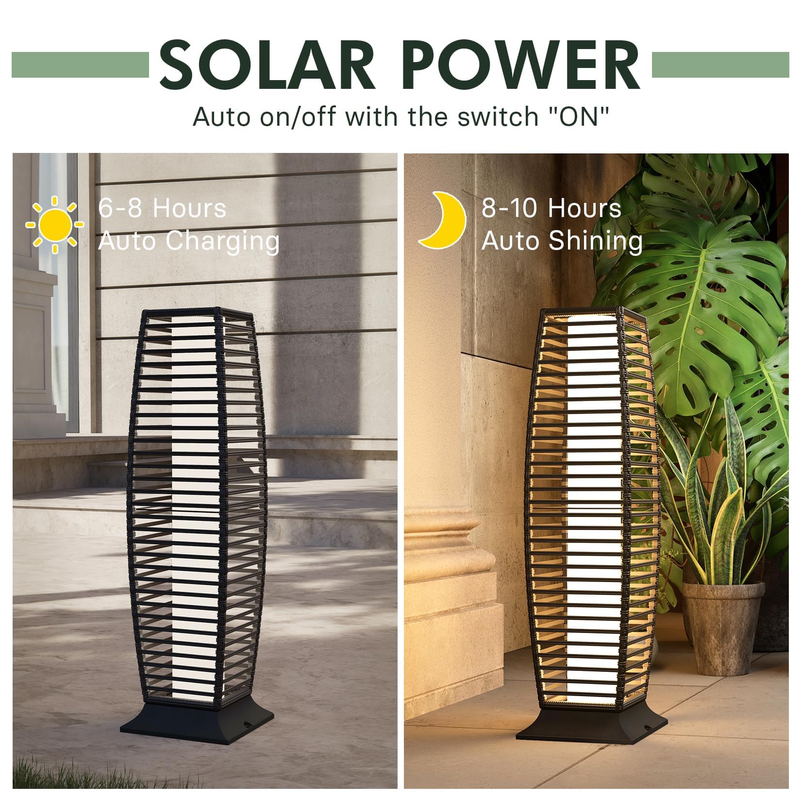 Grand Patio Outdoor Floor Lamp Solar Powered Lantern Waterproof Wicker Boho Deck Lights For Garden Porch Decor, Large Crossover