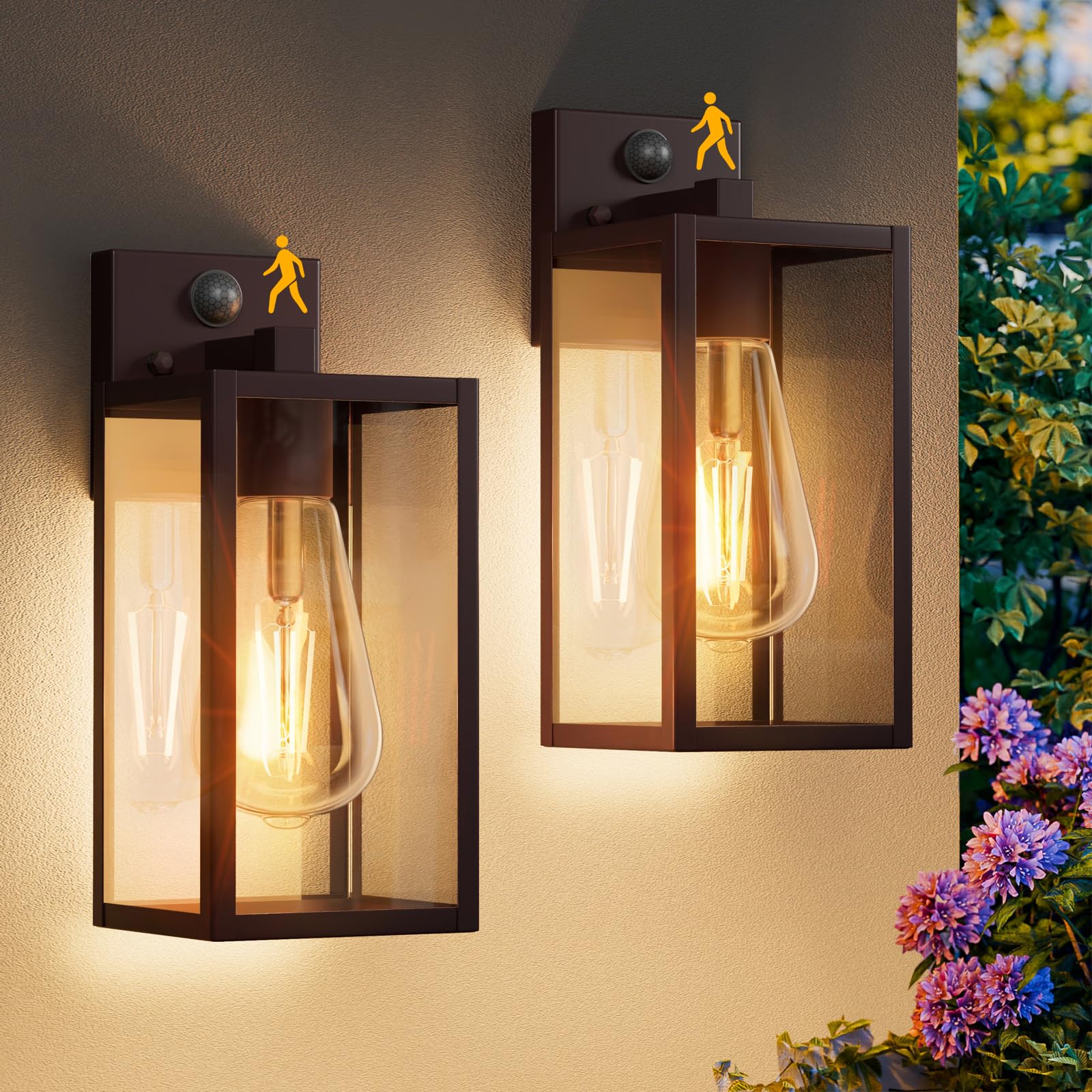 13 Oil Rubbed Bronze Motion Sensor Outdoor Light Fixtures Wall Mount  Large Front Porch Lights Dusk to Dawn Exterior Wall Sconce  Waterproof Lantern Lamp Outside Coach Light for House Garage Yard