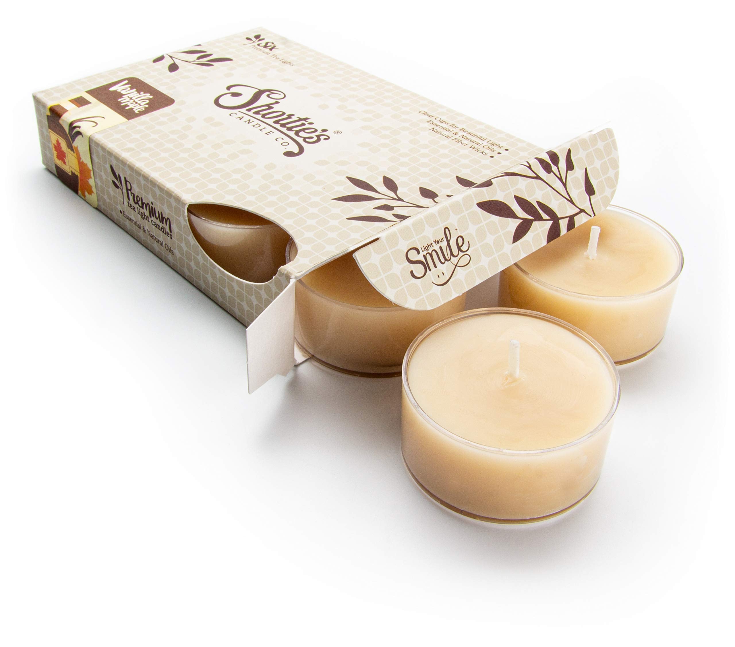 Shorties Candle Company Vanilla Maple Tealight Candles - Highly Scented - 6 Beige Tea Lights - Paraffin Wax - Model AX-AY-ABHI-75495