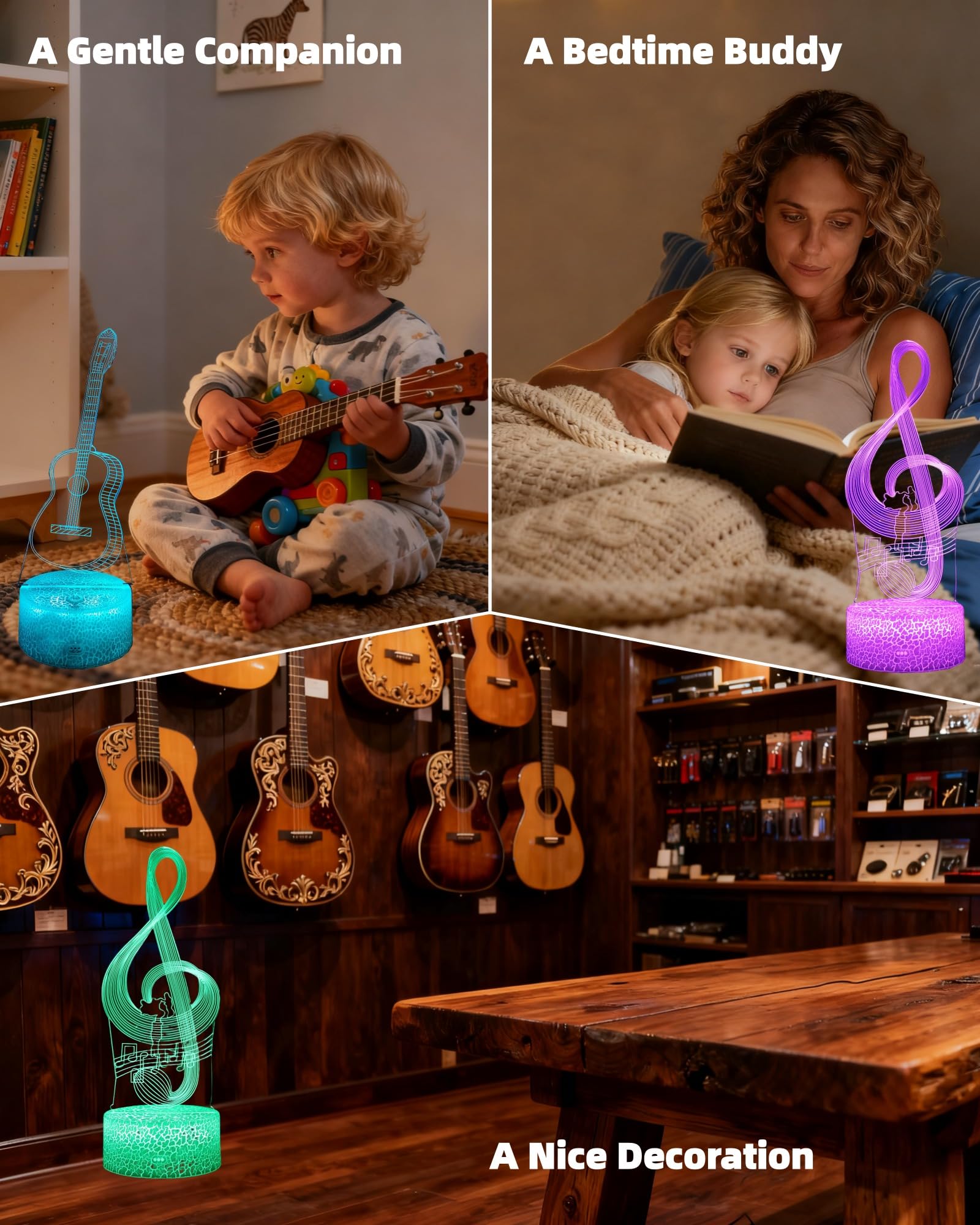 Kenmaca 3D Illusion Music Note Lamp, Multicolor, Touch & Remote Control, 16 Colors, Dimmable Night Light for Kids Bedroom