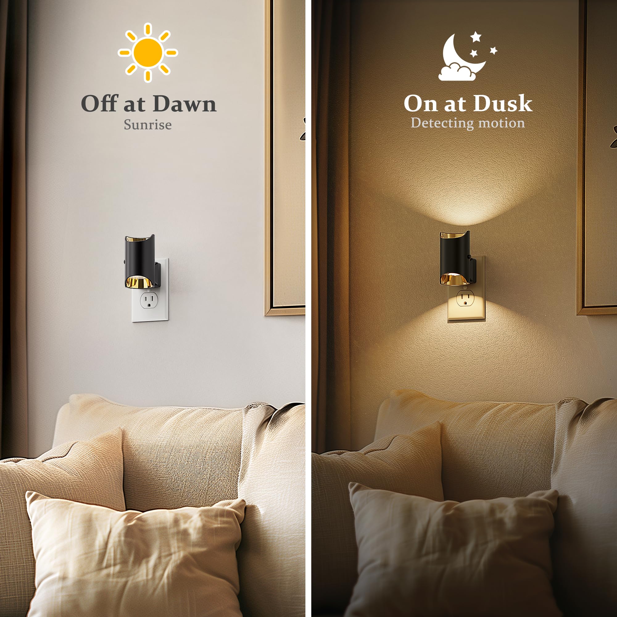 Jandcase Night Lights Plug Into Wall, 2 Pack Modern Led Night Light For Kid, Dusk To Dawn Sensor, Soft White 3000K, 0-100Lm Dimm