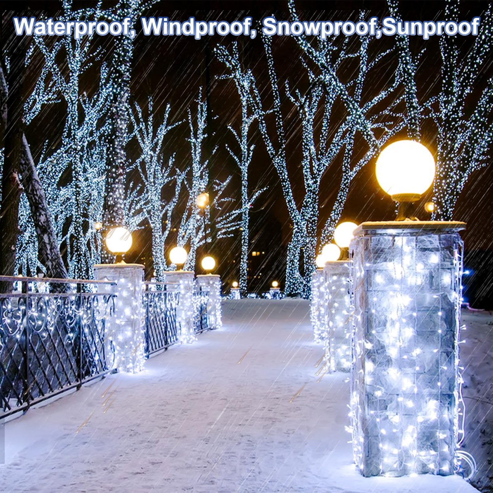 Jxledayy 1000 Led 403 Ft Cool White Christmas Lights - Waterproof, 8 Modes, Timer, Clear Wire