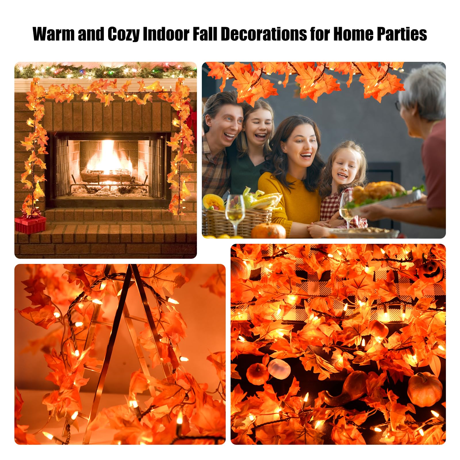 Meknow Thanksgiving Garland with Lights, 9FT, 50 Orange Bulbs, UL Listed, 2 Packs, Plastic, Indoor/Outdoor Decorations