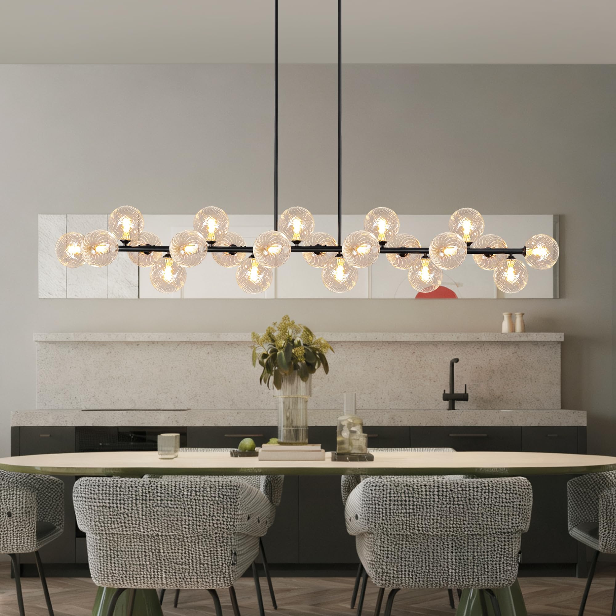 Lzawvm Dining Room Linear Chandelier 22 Lights Modern 70 Inch Linear Chandelier Clear Glass Globe Sputnik Linear Island Pendant 