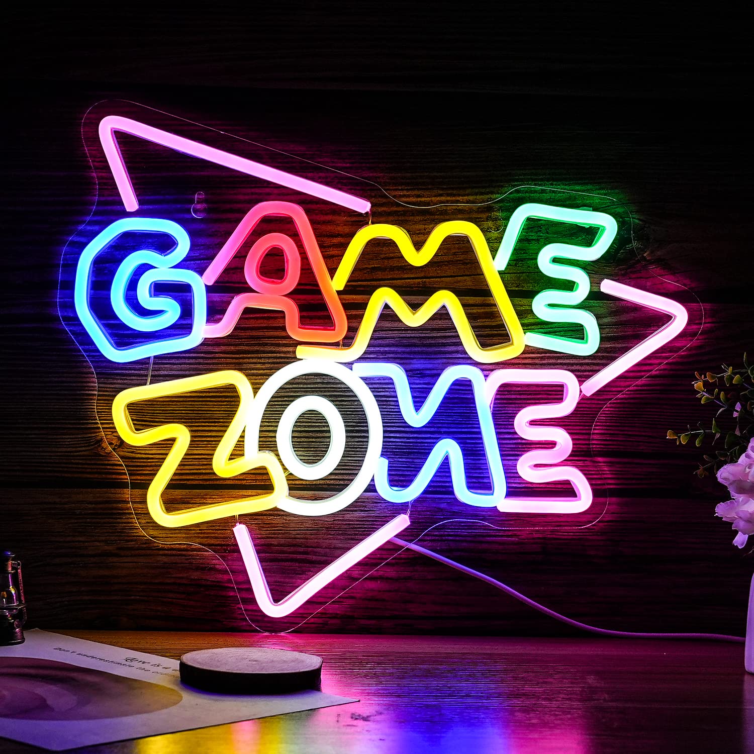 LISIGNVE Game Zone Neon Sign LED Light, Dimmable USB, 15.4’’x12.6’’, Multicolored Acrylic Wall Decor for Game Room and Bedroom