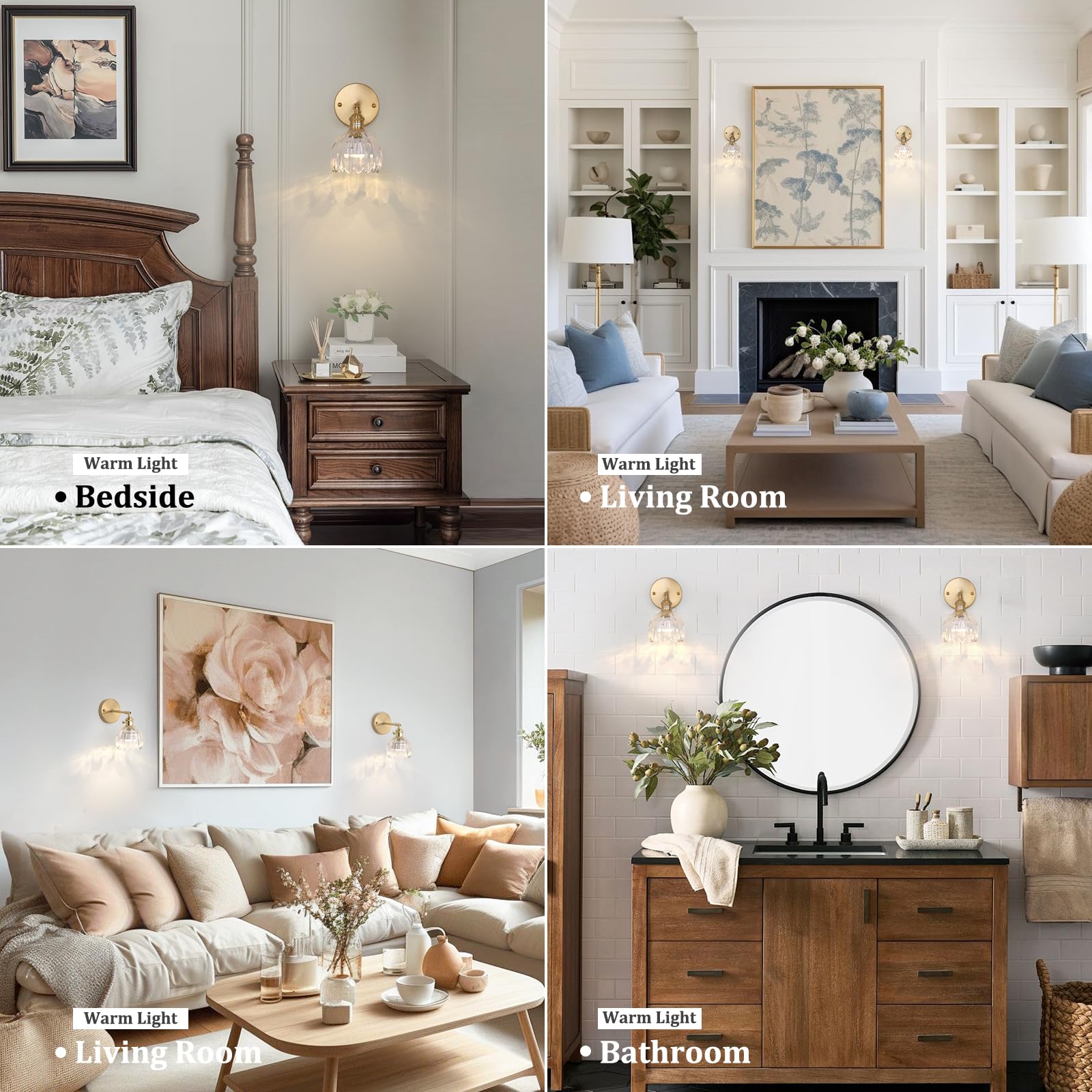 Shenmoyl Vintage Wall Sconce - Battery Operated, Glass, Tulip Clear, Model 1-9330, Wireless Rechargeable with Remote Control