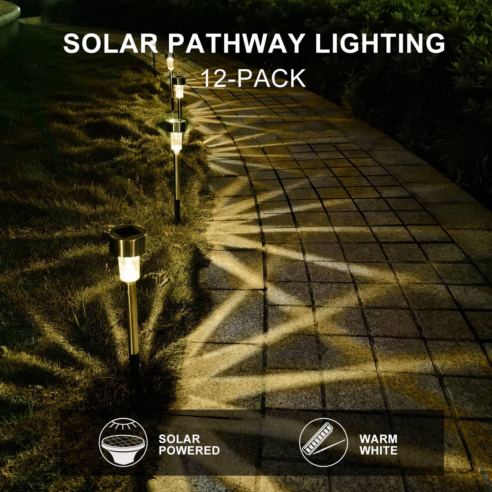 Solar Lights Outdoor Waterproof  Stainless Steel Led Landscape Lighting  Solar Garden Lights  Outdoor Christmas Decorations For Yard  Pathway  Walkway  Patio  Lawn - 16 Pack (Warm White)