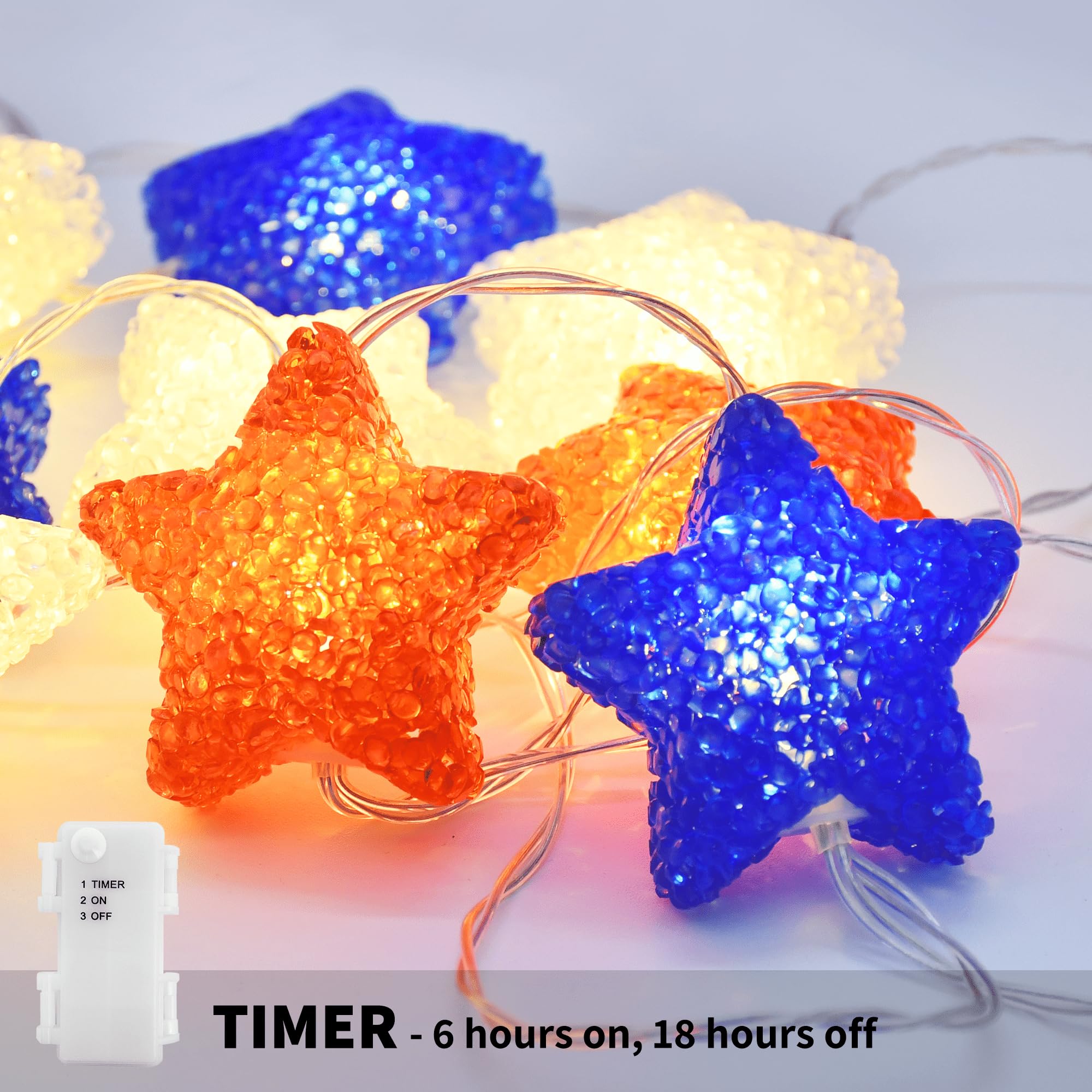 Yolight 4Th Of July Decorations, Red White Blue Lights Star String Lights Battery Operated 6.5Ft 10 Led Patriotic Fairy Lights With Timer For Independence Day Memorial Day Decor, Indoor & Outdoor