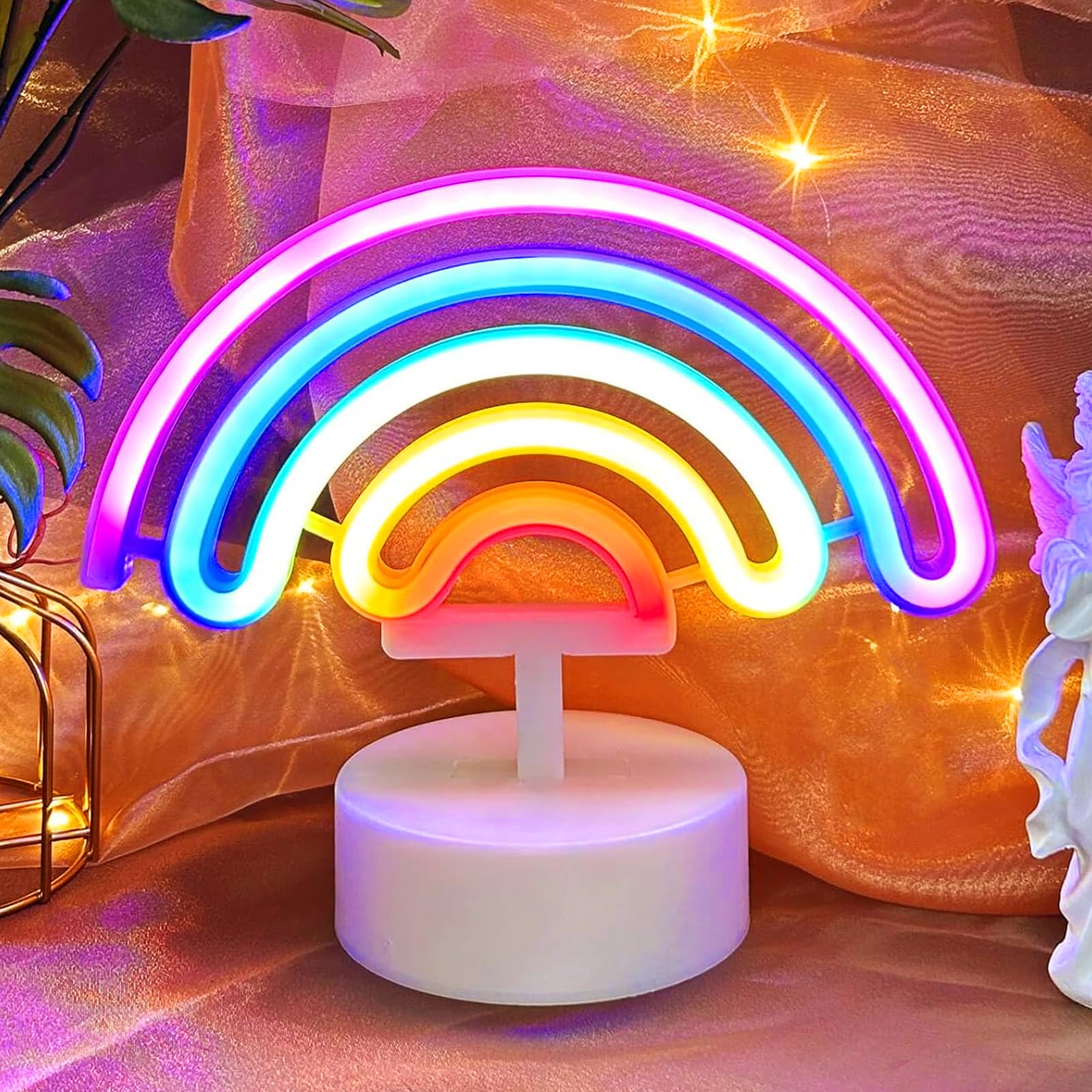 VIFULIN Rainbow Neon Light Sign - USB/Battery Operated, Small to Medium, RGB Glass Decor for Kids Bedroom and Classroom