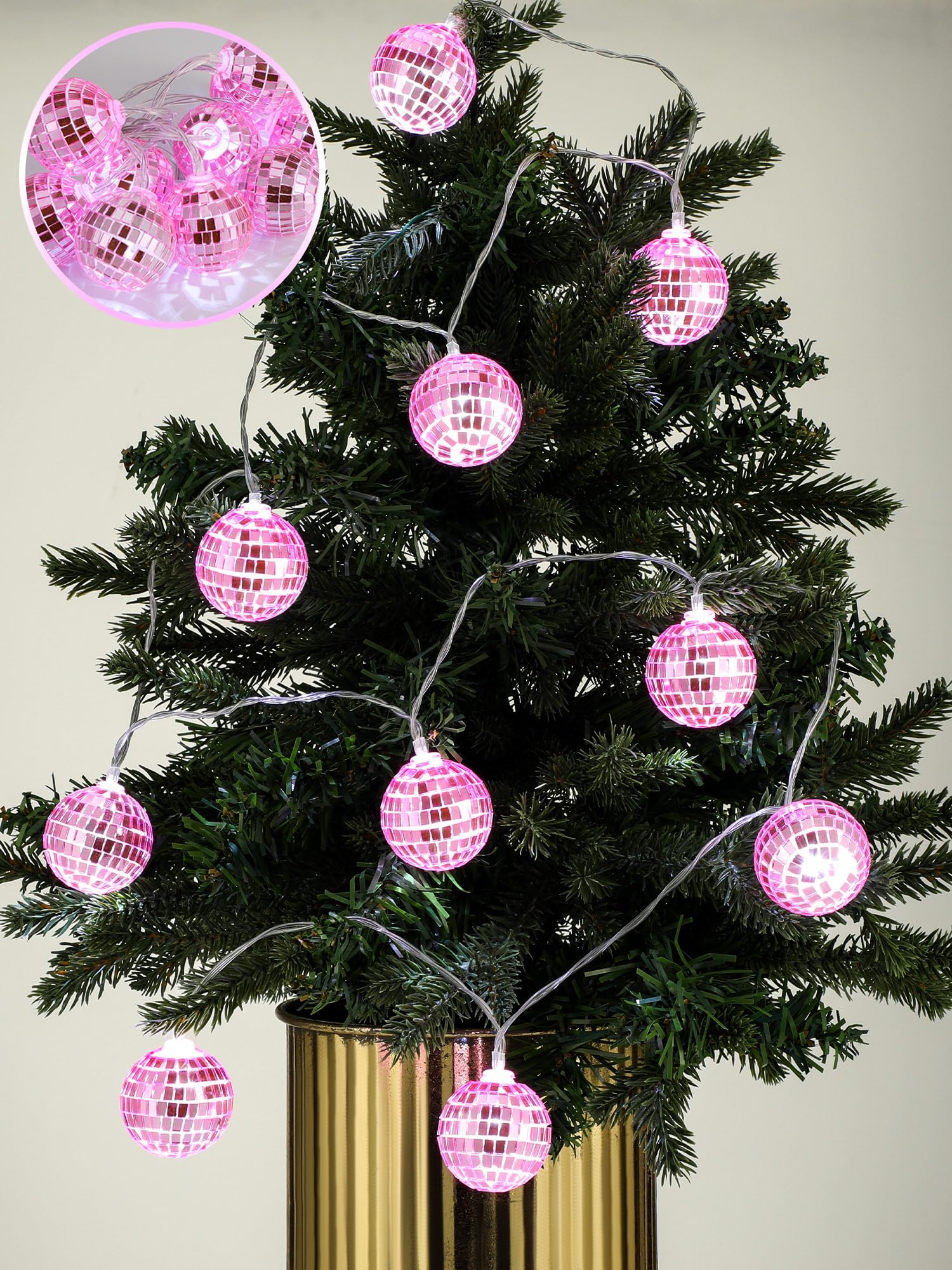 Bbto Led Disco Ball String Light Battery Powered Mirror Balls Ornaments For Outside Backyard Porch 70S 80S Disco Party Supplies(1.57 Inch Rose Pink)