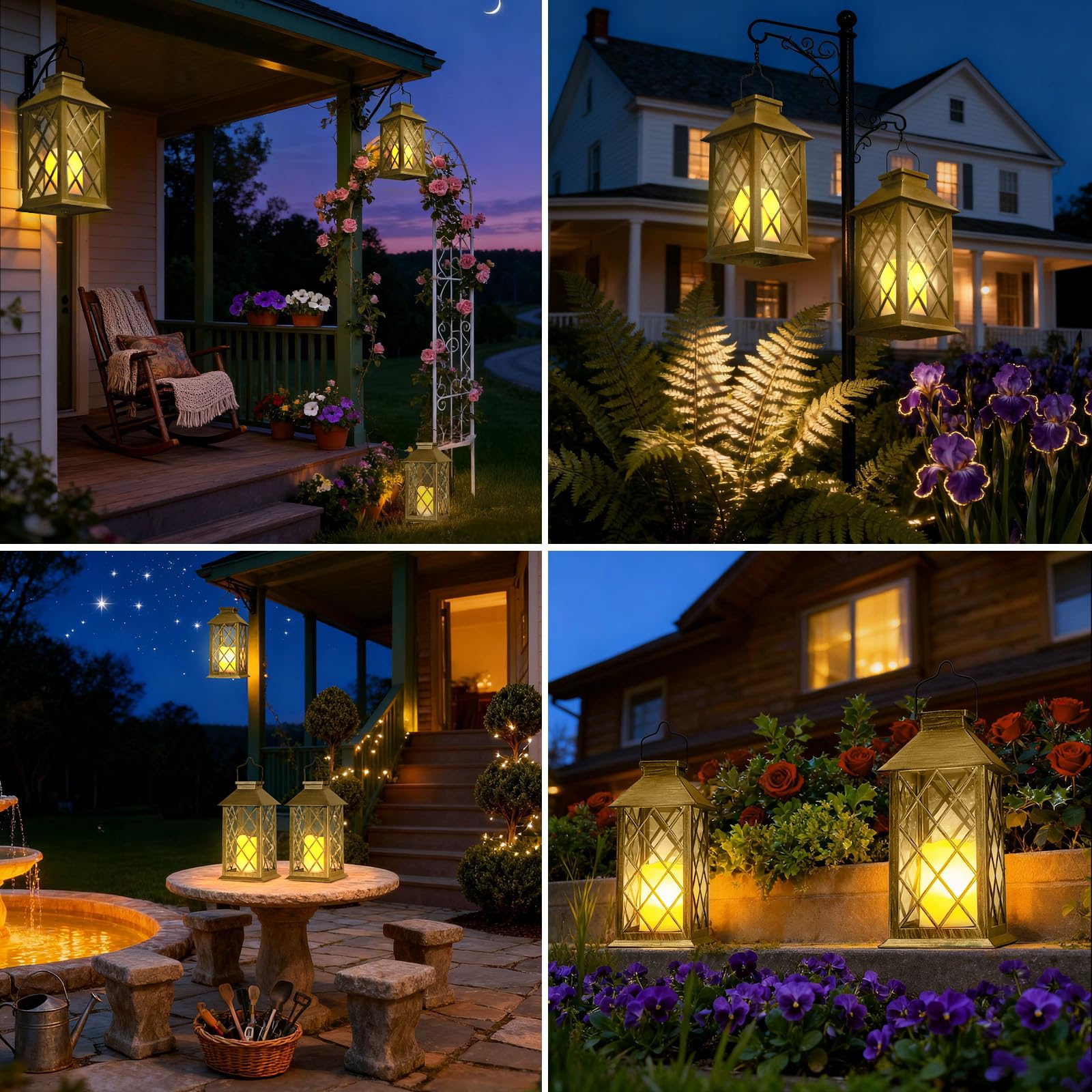 Otdair Solar Lanterns Outdoor Waterproof  2 Pack 14 Solar Lantern With Glass Retro Led Flickering Flameless Candle Lanterns Decorative Outdoor For Gift  Yard  Garden  Patio  Balcony  Brazen
