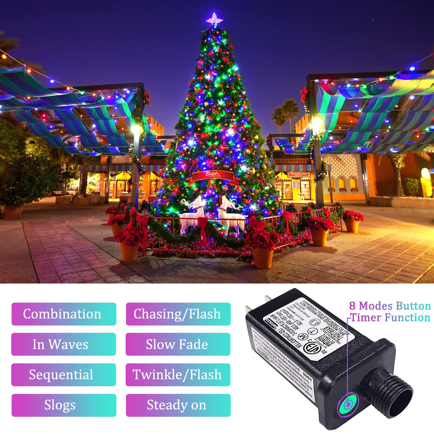 Jmexsuss 500 Led Christmas Lights Outdoor Waterproof, Multicolor Christmas Tree Lights Plug In, 8 Modes Twinkle Fairy String Lig
