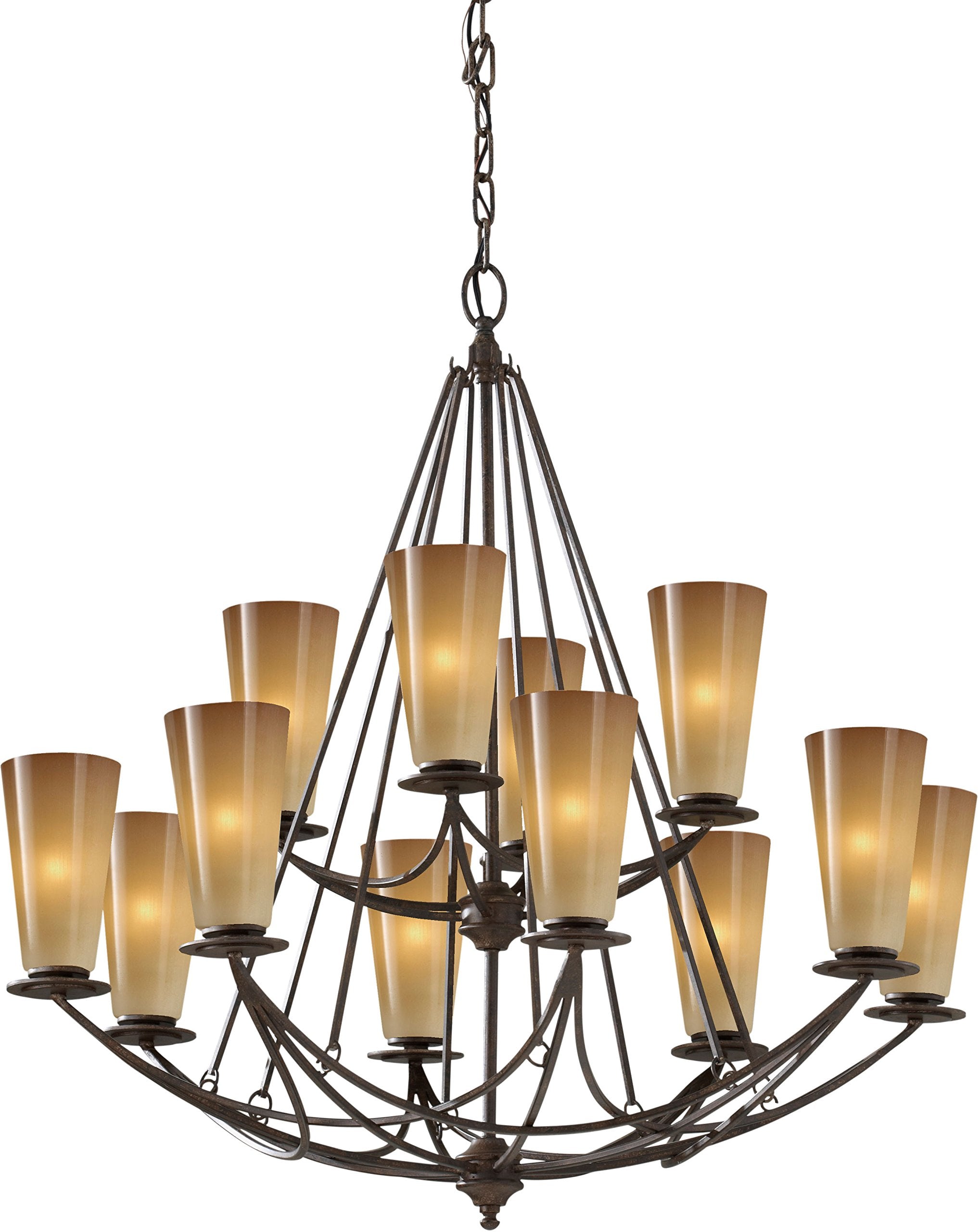 Feiss F2605/8+4MBZ El Nido Glass Chandelier Lighting , 12-Light, 720watts, Bronze (5W by 32H)