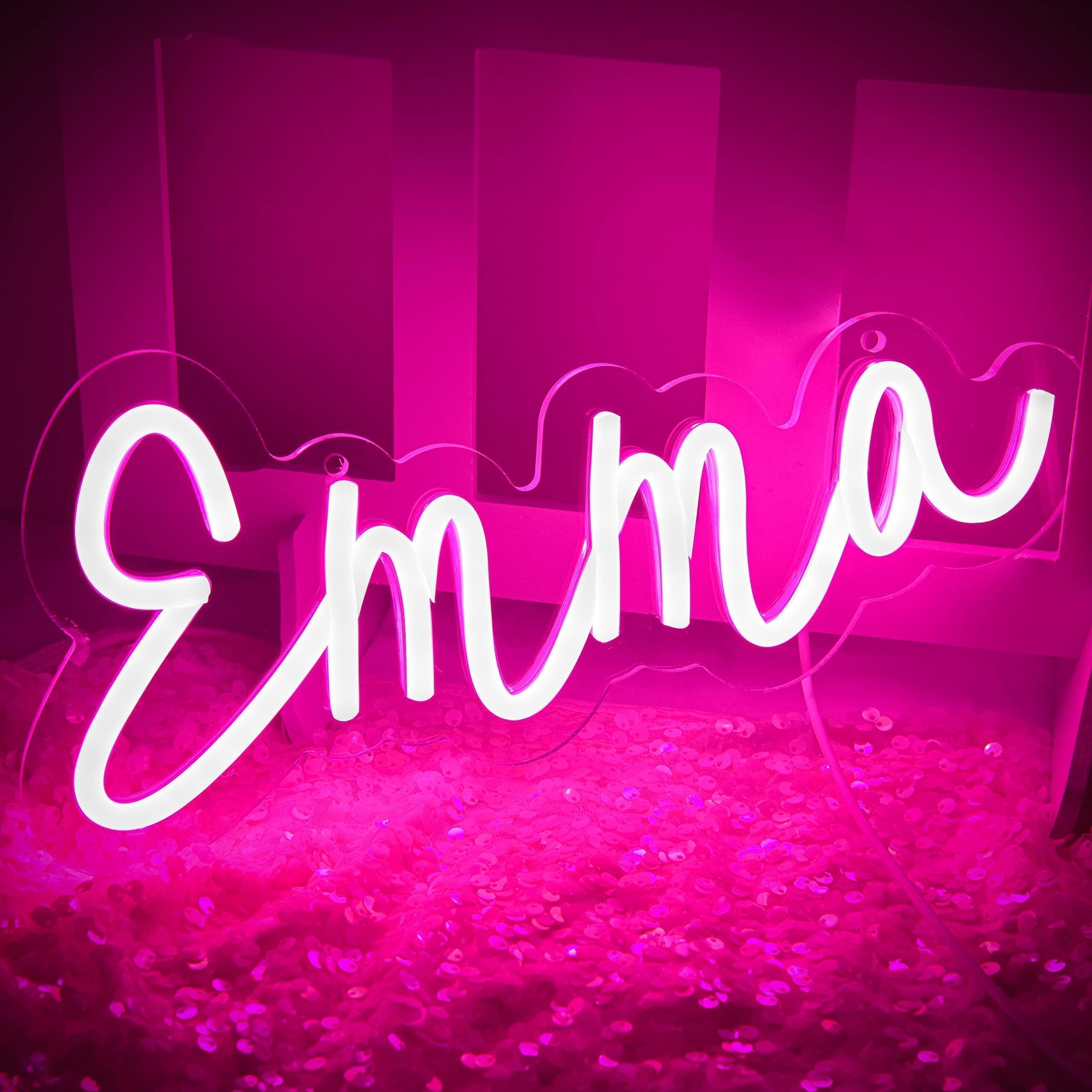 attneon Emma Neon Sign - LED Wall Decor Light, 11.8x5.1 inches, Pink, Model JTLD400