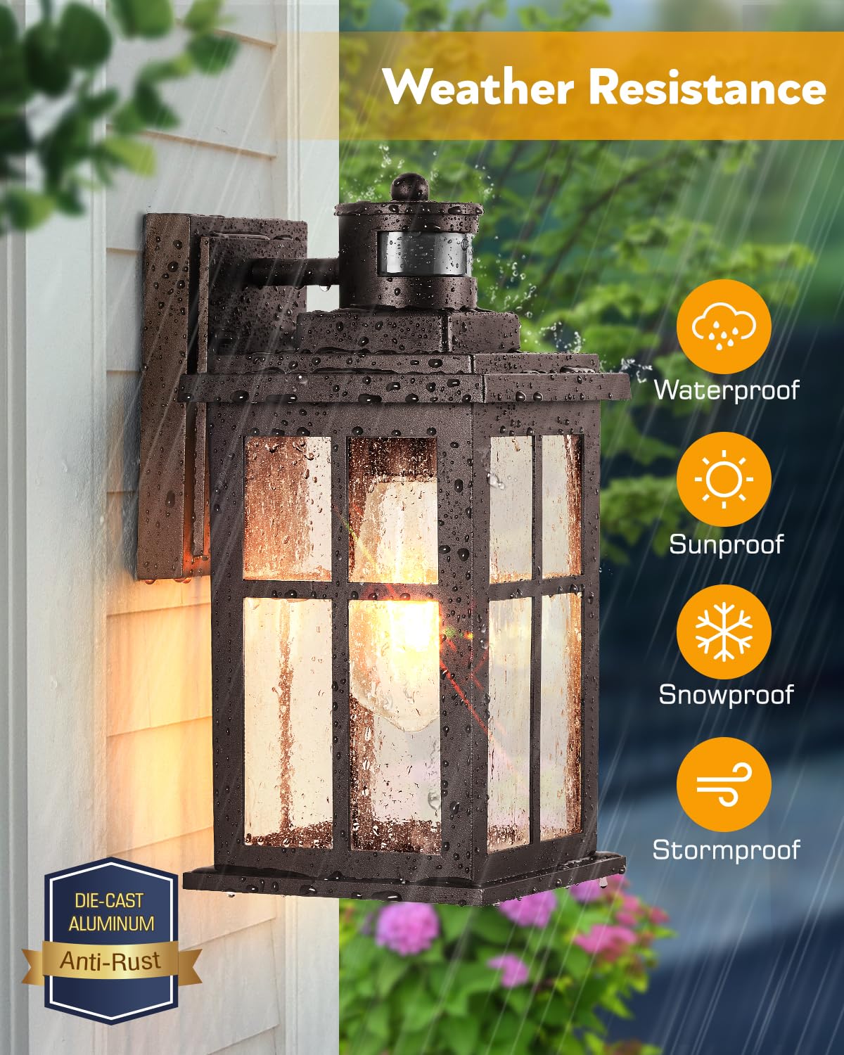 Vianis Brown Motion Sensor Exterior Lighting Fixtures, Oil Rubbed Bronze Outdoor Garage Lights Wall Mount Sconce, Outdoor Wall L