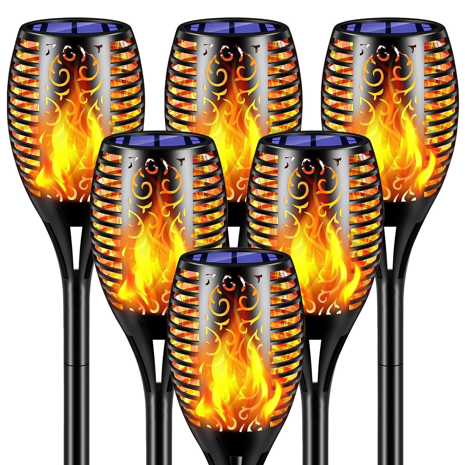 solar outdoor lights, 6Pack Solar Torch Light with Flickering Flame, Garden Lights Waterproof for Halloween Decor, Tiki Torches 
