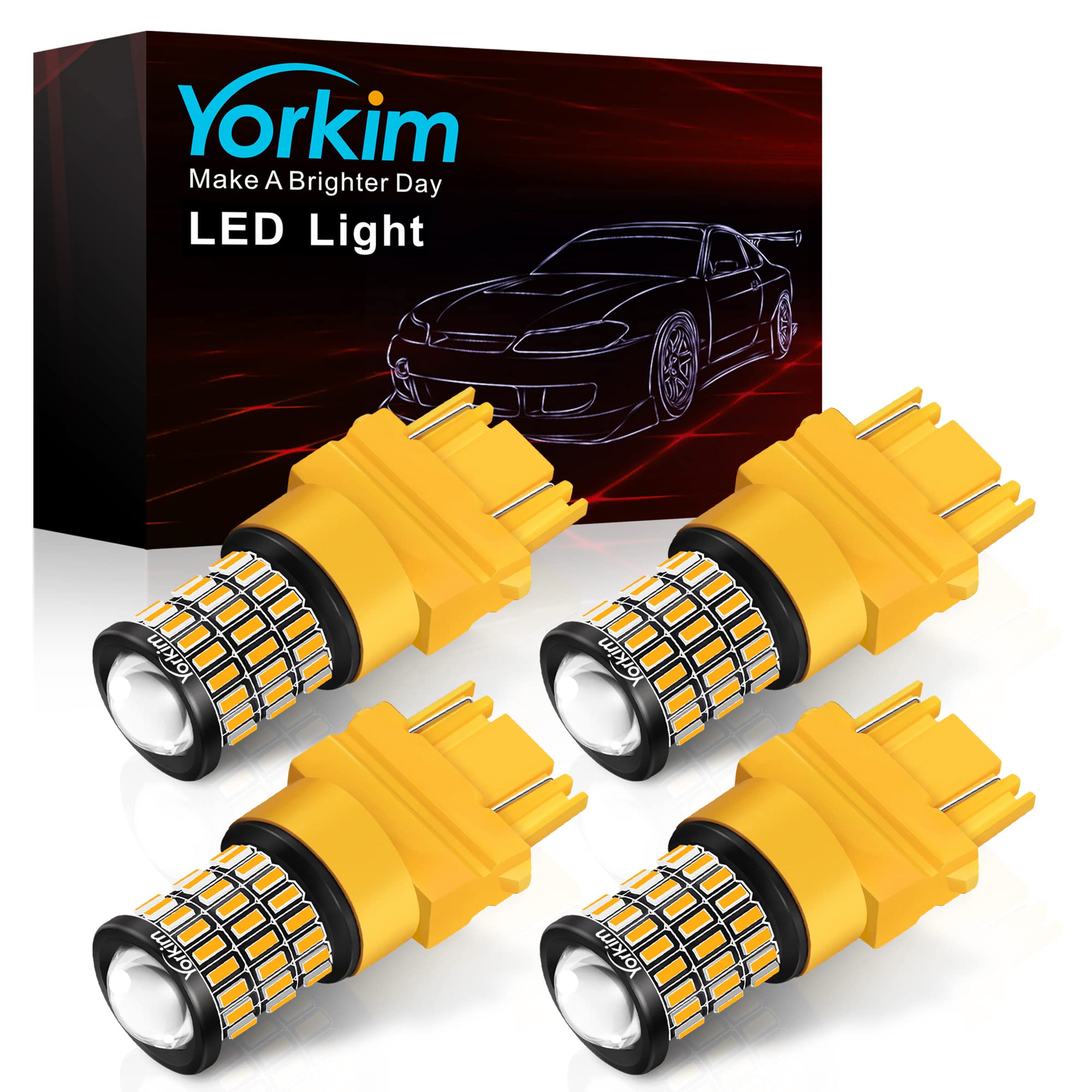 Yorkim 3157 Led Bulb Amber Ultra Bright, 3157 Led Brake Lights, 3157 Led Backup Reverse Lights, 3156 Led Tail Lights With Projector - 3056 3156 3156A 3057 4057 3157 4157 T25 Led Bulbs, Pack Of 4