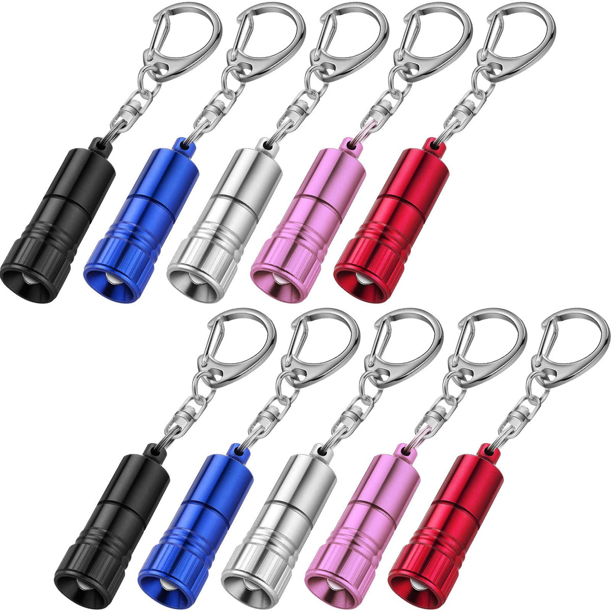 Mudder Led Flashlight Keychain, 10 Pack Portable Mini Torch With Hook, Battery Included, Multi-Color