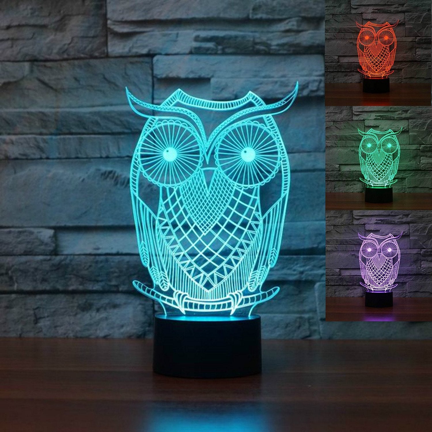 Superniudb 3D Owl Night Light Table Light 3D Lamp Table Lamp 3D Led Usb 7 Color Change Led Table Lamp Xmas Toy Gift