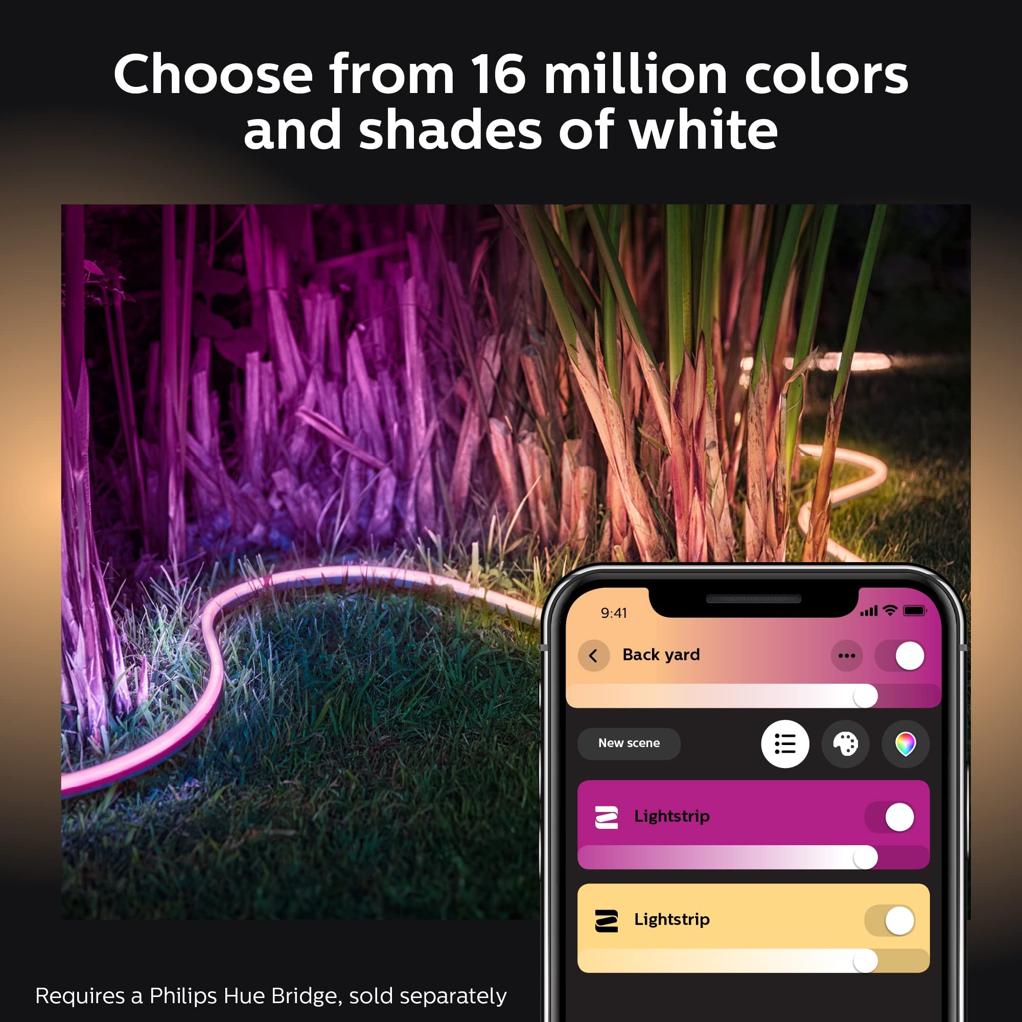 Philips Hue Outdoor Smart LED Light Strip, 7ft, Multicolor, Model 555904, Weatherproof, Requires Hue Bridge, Works with Alexa, Google Assistant
