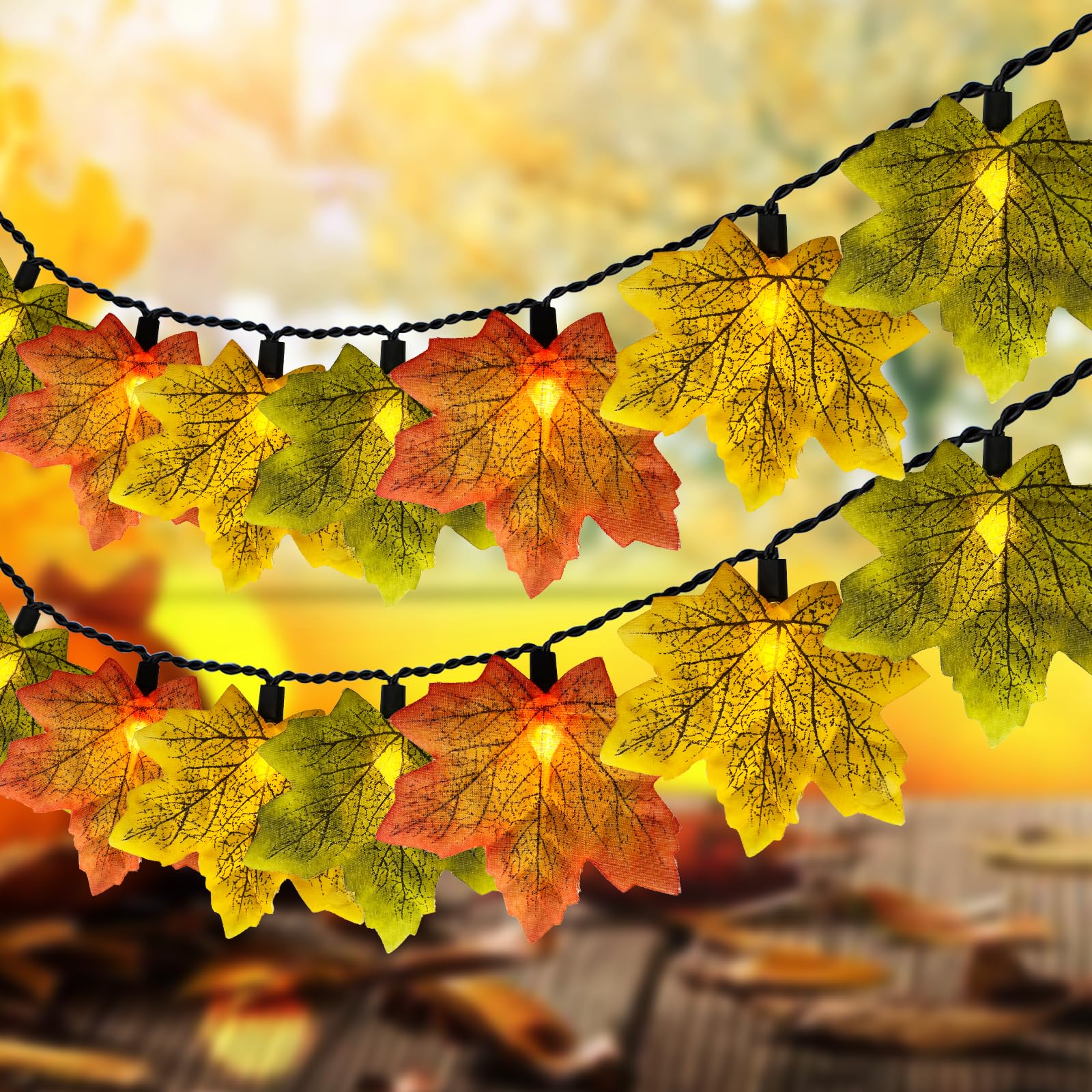 Abeja Maple Leaf String Lights, 13.5FT, 35 LED, Plug-in, Orange Yellow Green, Model LRGC-35C002, Autumn Decoration for Home Party