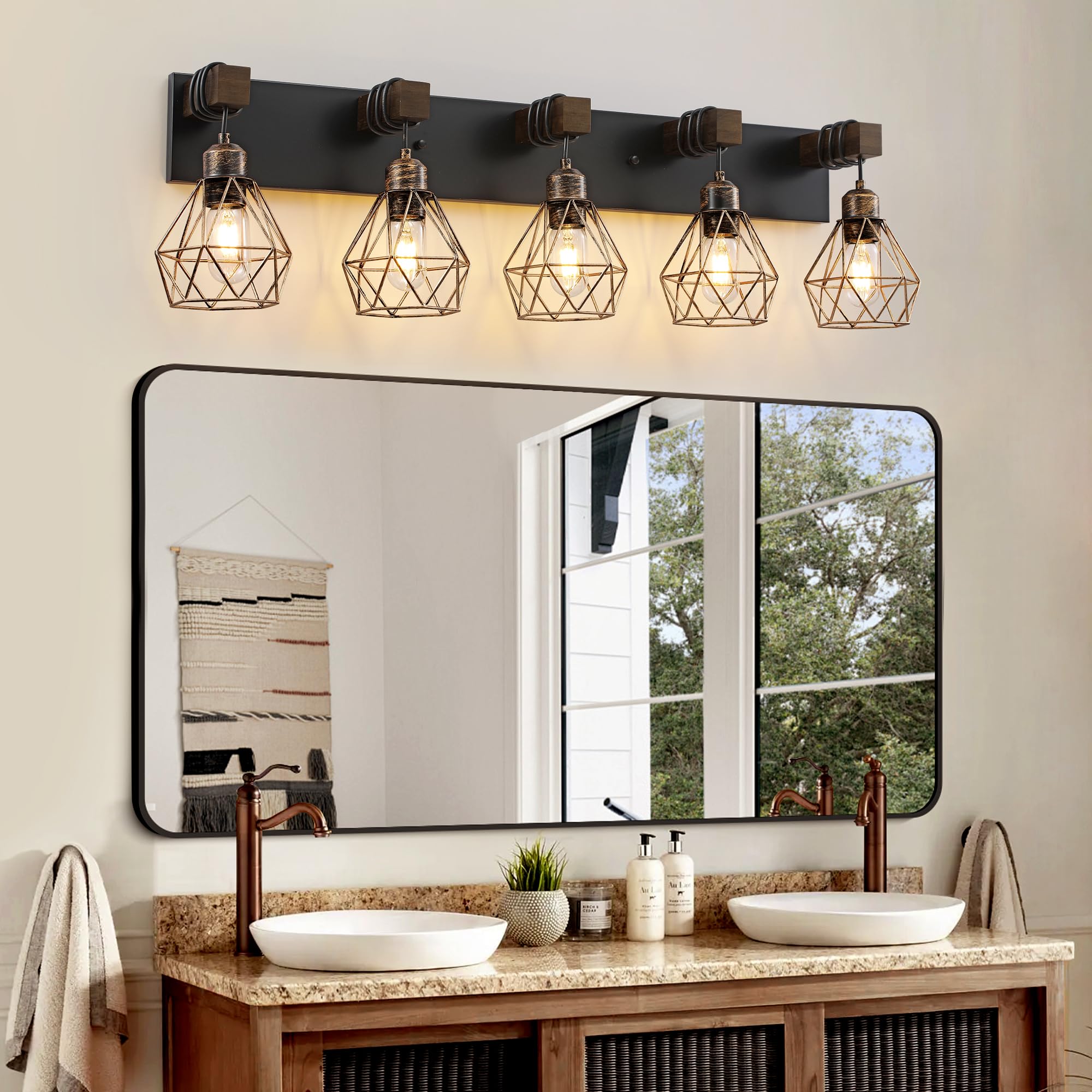 maesta Farmhouse Bathroom Vanity Light Fixture 5-Light Metal Sconces Black Gold