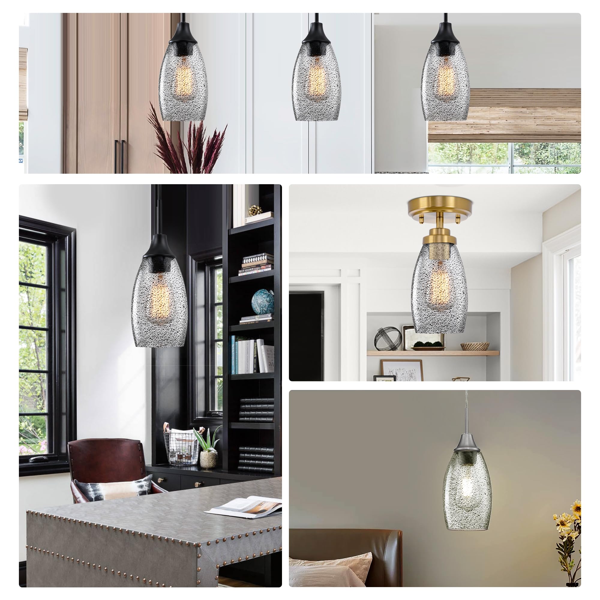 Viinew Black Seeded Oval Glass Lamp Shade Only Art Glass Shades For Kitchen Island Pendant Glass Lights Covers Light Fixture Rep