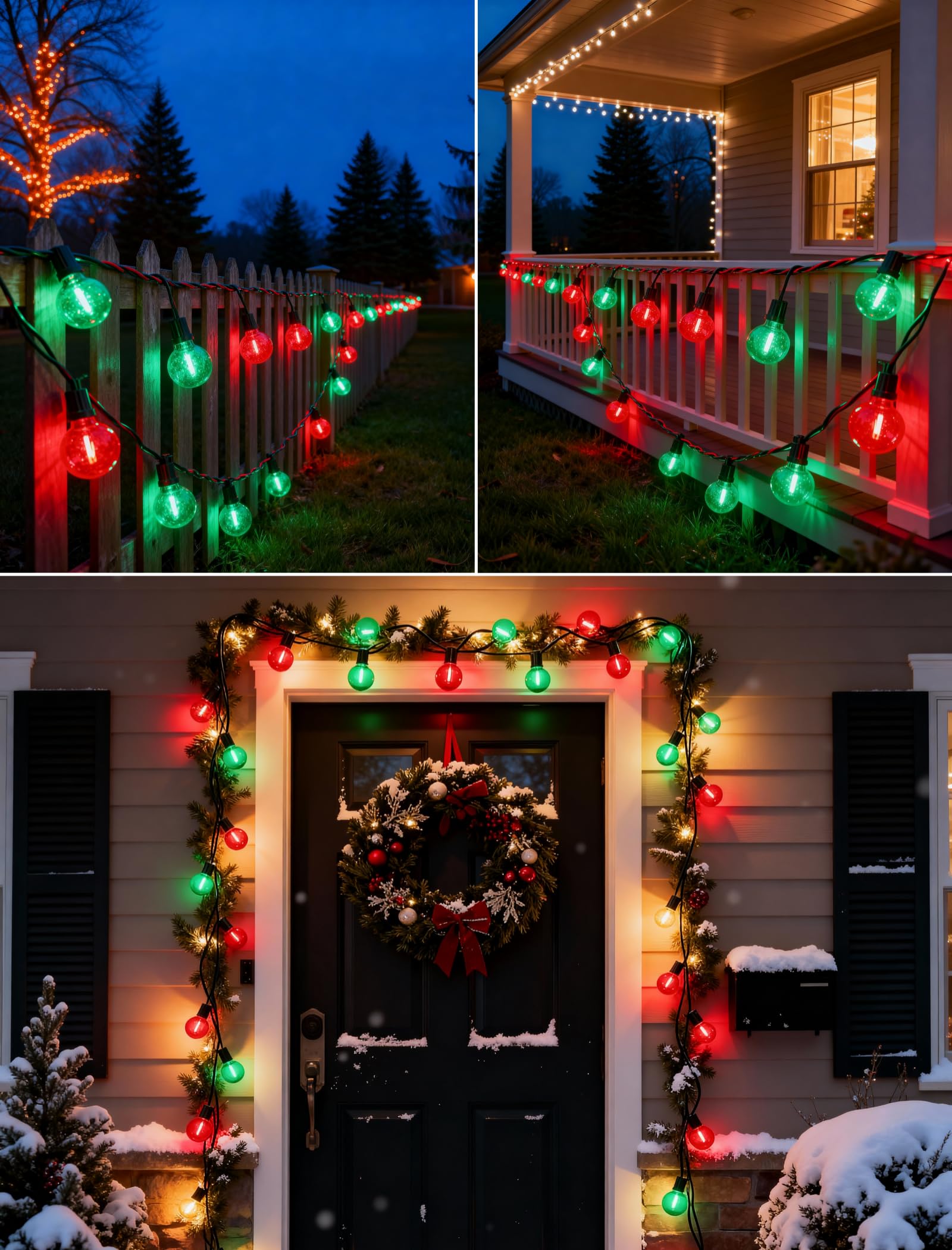 Pallerina G40 Globe LED String Lights, 50Ft Clear Red/Green, 25 Colorful Bulbs, Outdoor Christmas Patio Lights