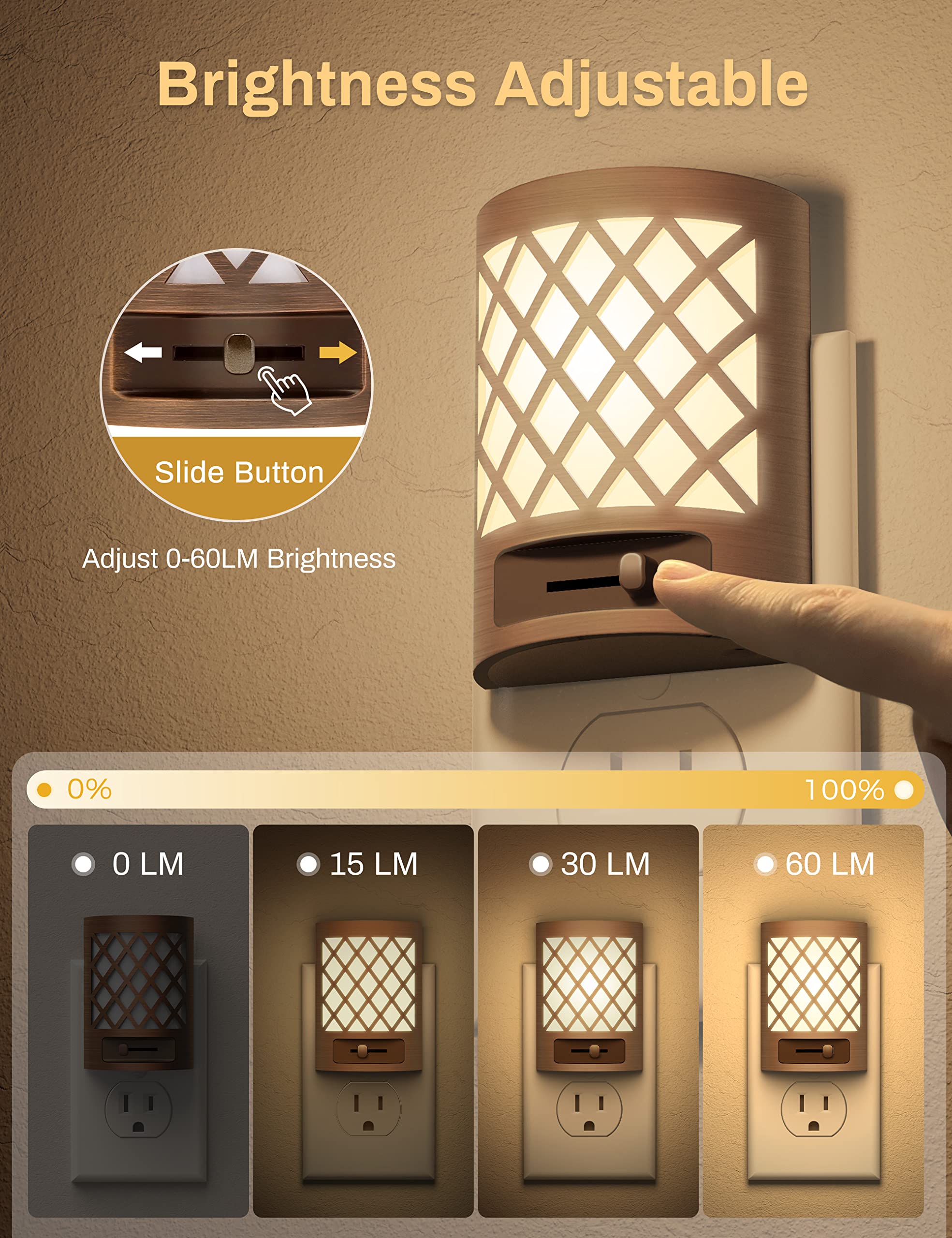 DORESshop Vintage LED Night Light, Dusk to Dawn, Dimmable, 4 Packs, Soft White 3000K, Plastic