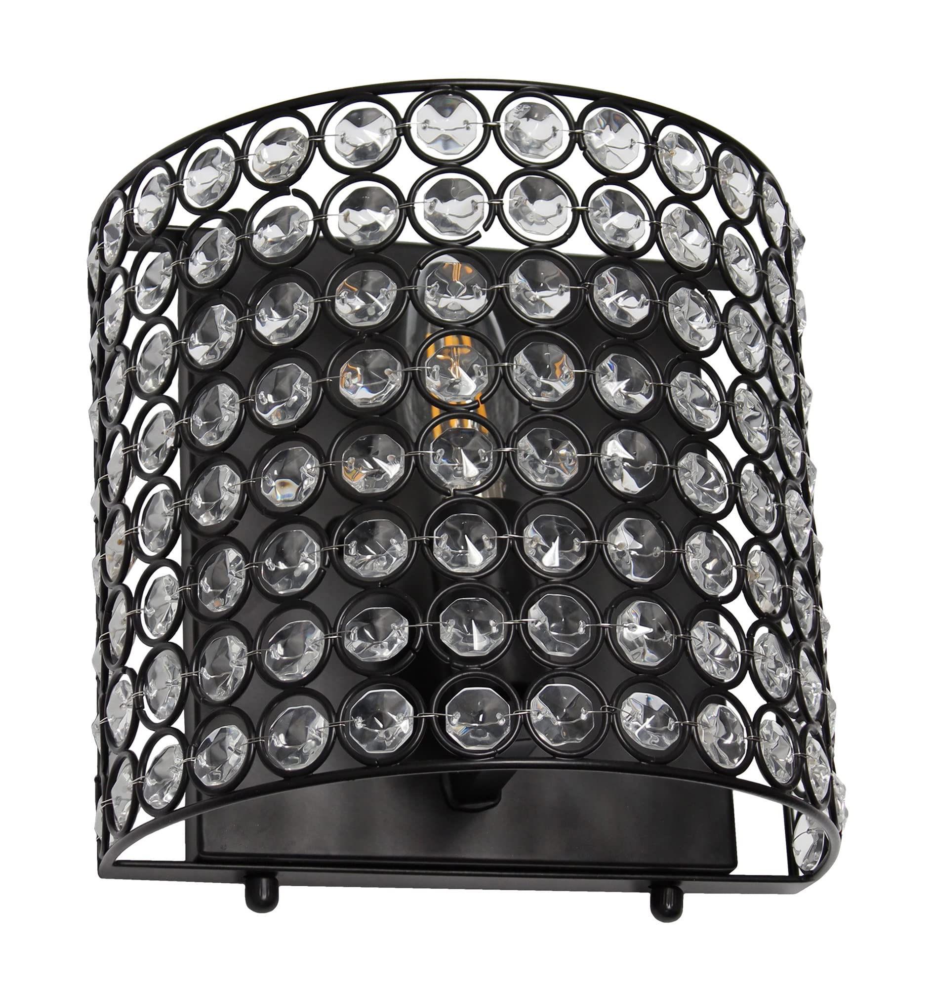 Elegant Designs SC1000-BLK 1-Light Wall Sconce, 8in Crystal & Metal, Black