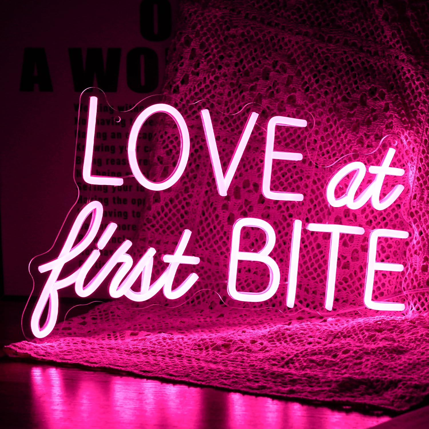 GNVETZLL Neon Sign LED Pink Love At First Bite Wall Art 15.7inx10.2in for Bedroom Bar Pub Party